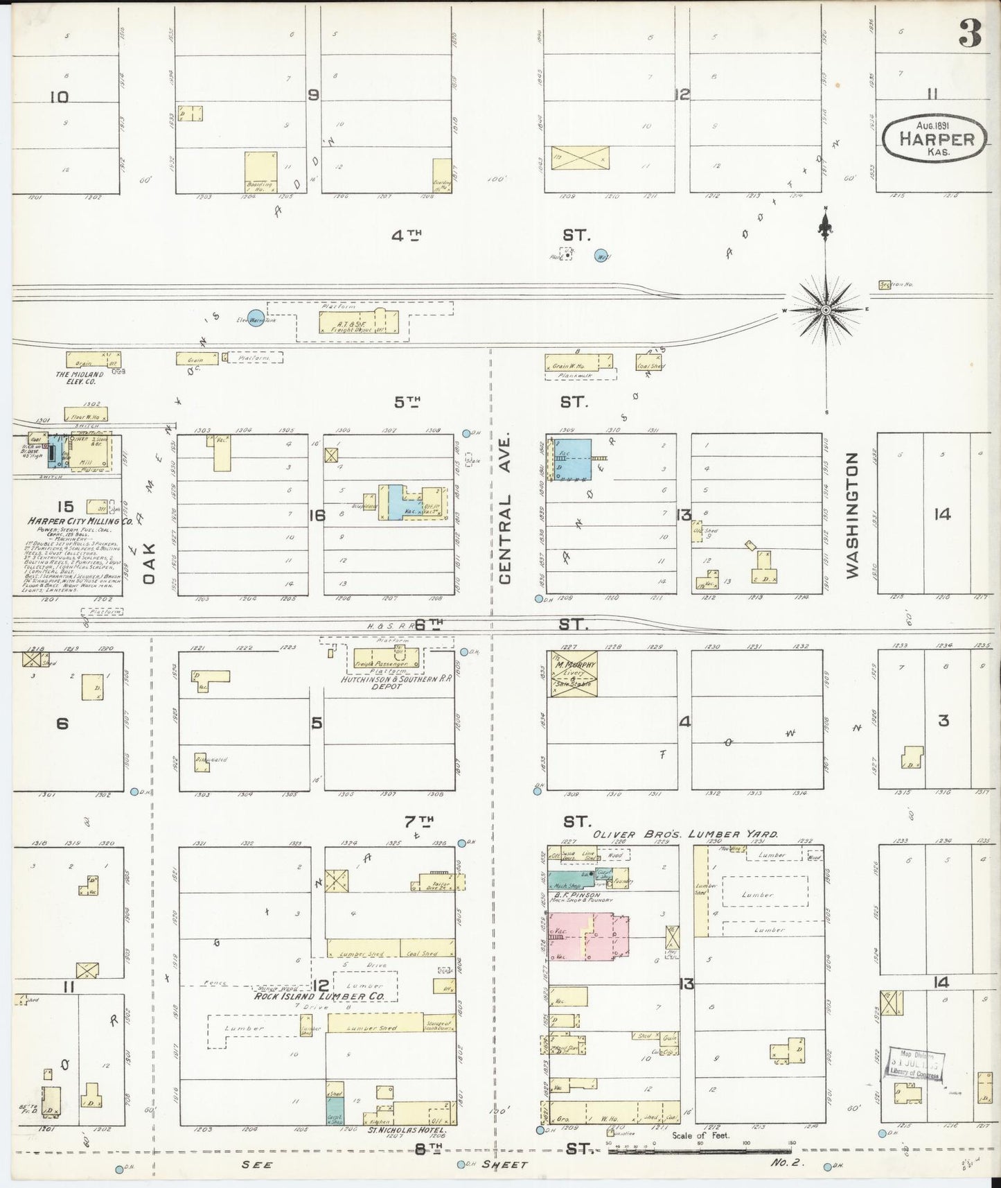 Sanborn Fire Insurance Map from Harper, Harper County, Kansas (1891), Sheet #0003 - Historic Sanborn Fire Insurance Map Print, vintage old map wall art, antique decor, genealogy gift, Kansas Kansas map