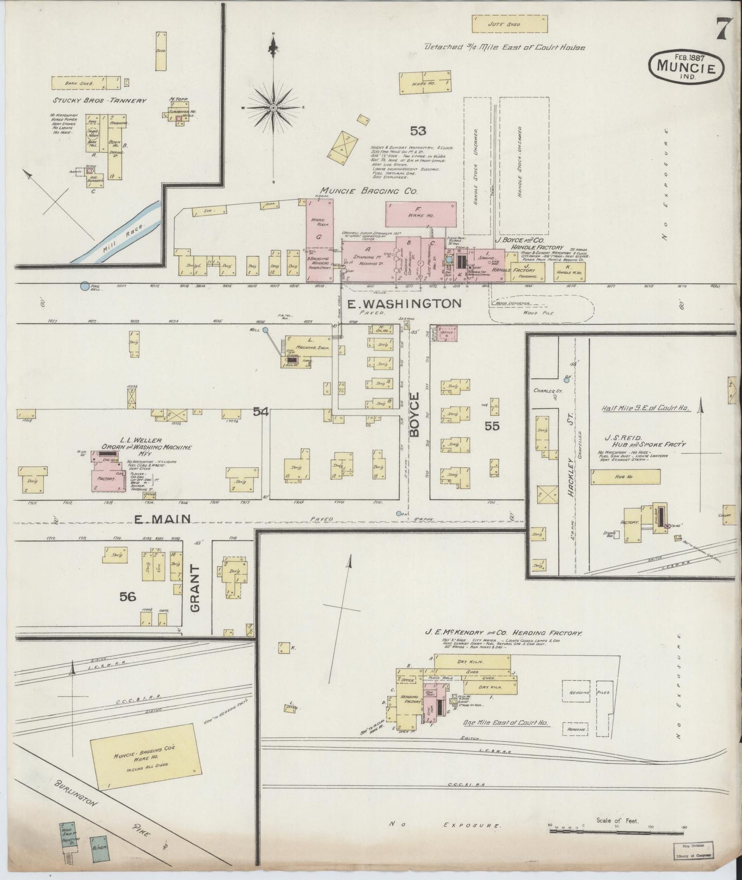 Sanborn Fire Insurance Map from Muncie, Delaware County, Indiana (1887), Sheet #0007 - Complete Map Set gallery image, historic Sanborn map, vintage wall art, Muncie Delaware