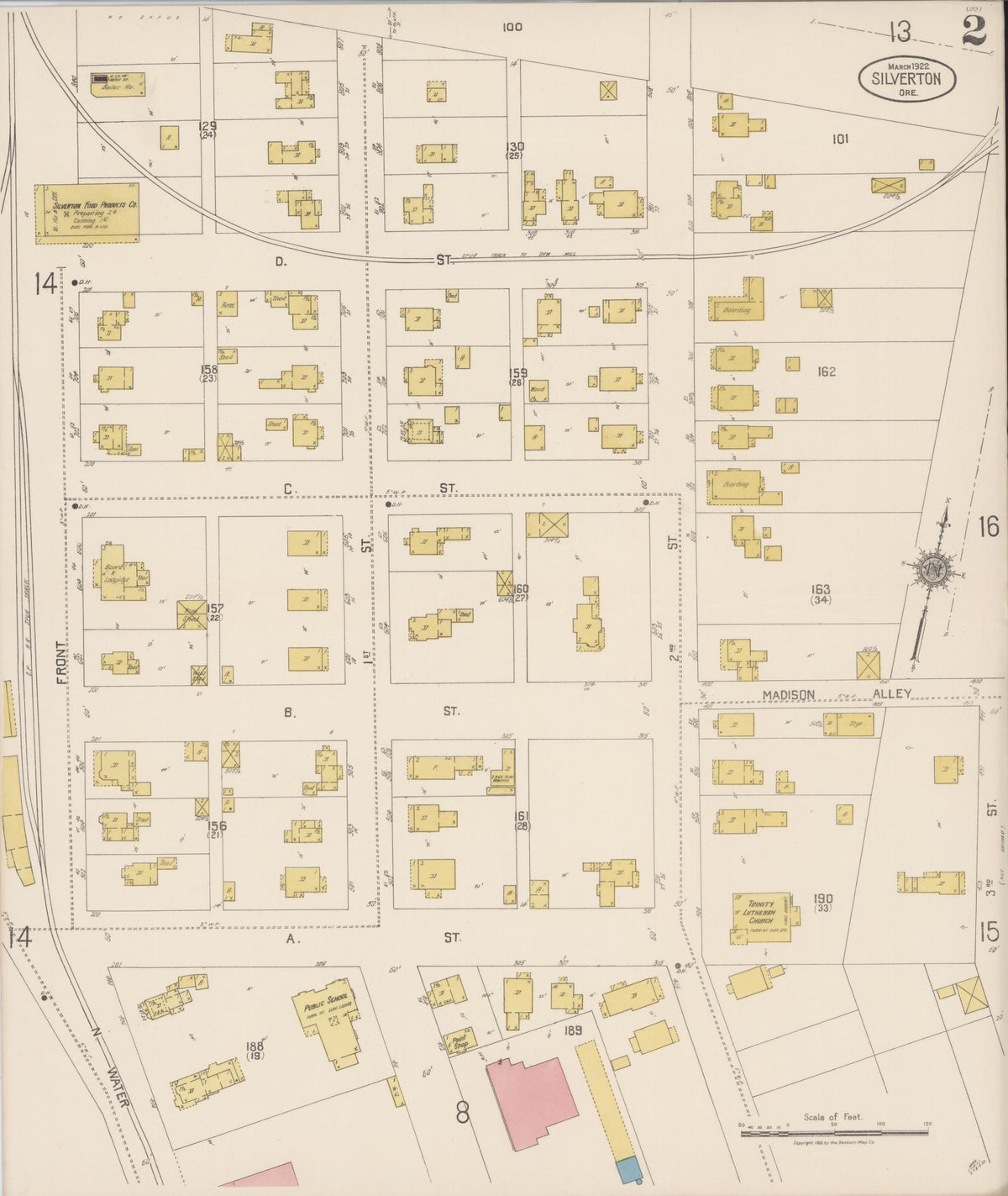 Sanborn Fire Insurance Map from Silverton, Marion County, Oregon (1922), Sheet #0002 - Historic Sanborn Fire Insurance Map Print, vintage old map wall art, antique decor, genealogy gift, Oregon Oregon map