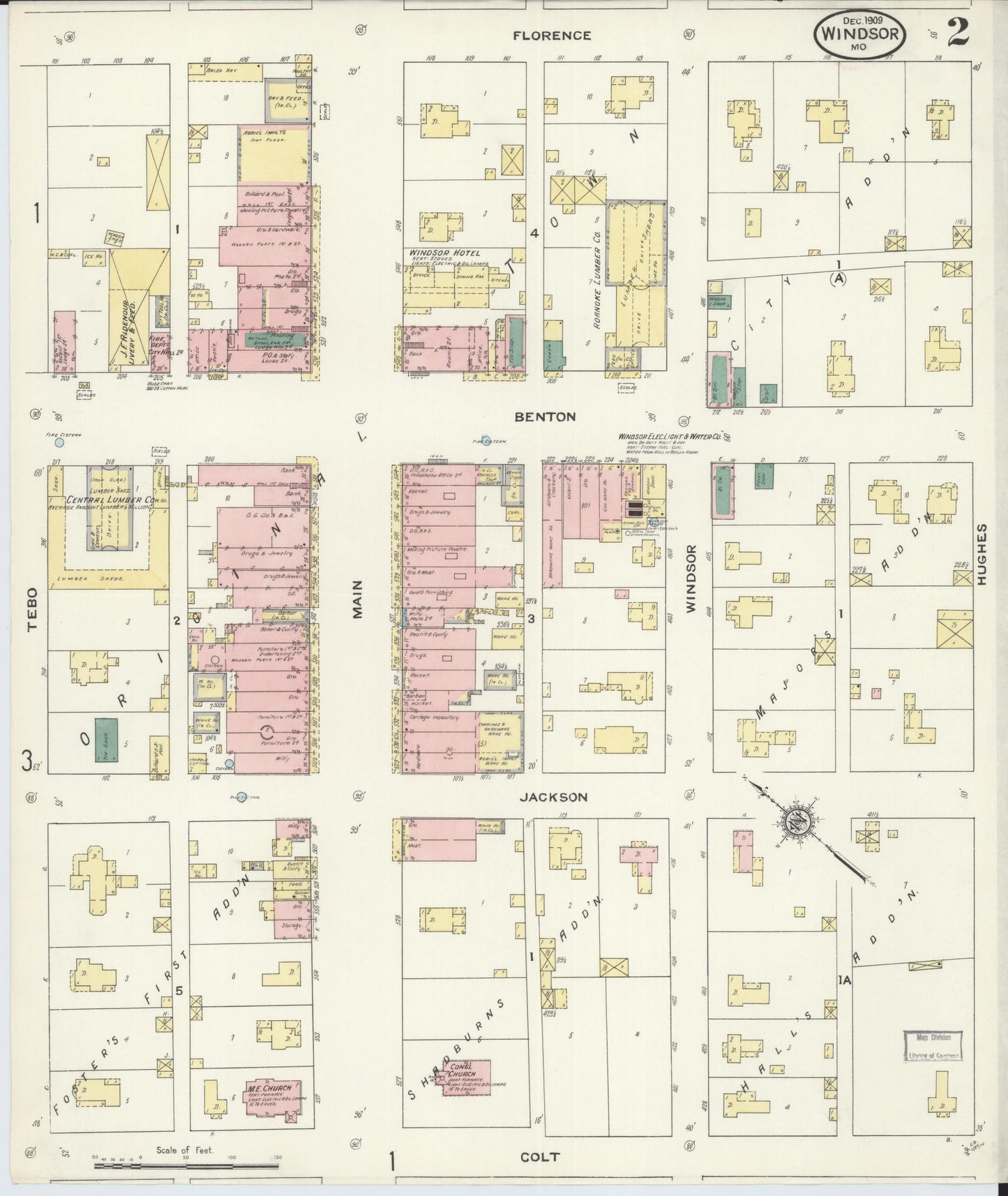 Sanborn Fire Insurance Map from Windsor, Henry County, Missouri (1909), Sheet #0002 - Historic Sanborn Fire Insurance Map Print, vintage old map wall art, antique decor, genealogy gift, Missouri Missouri map