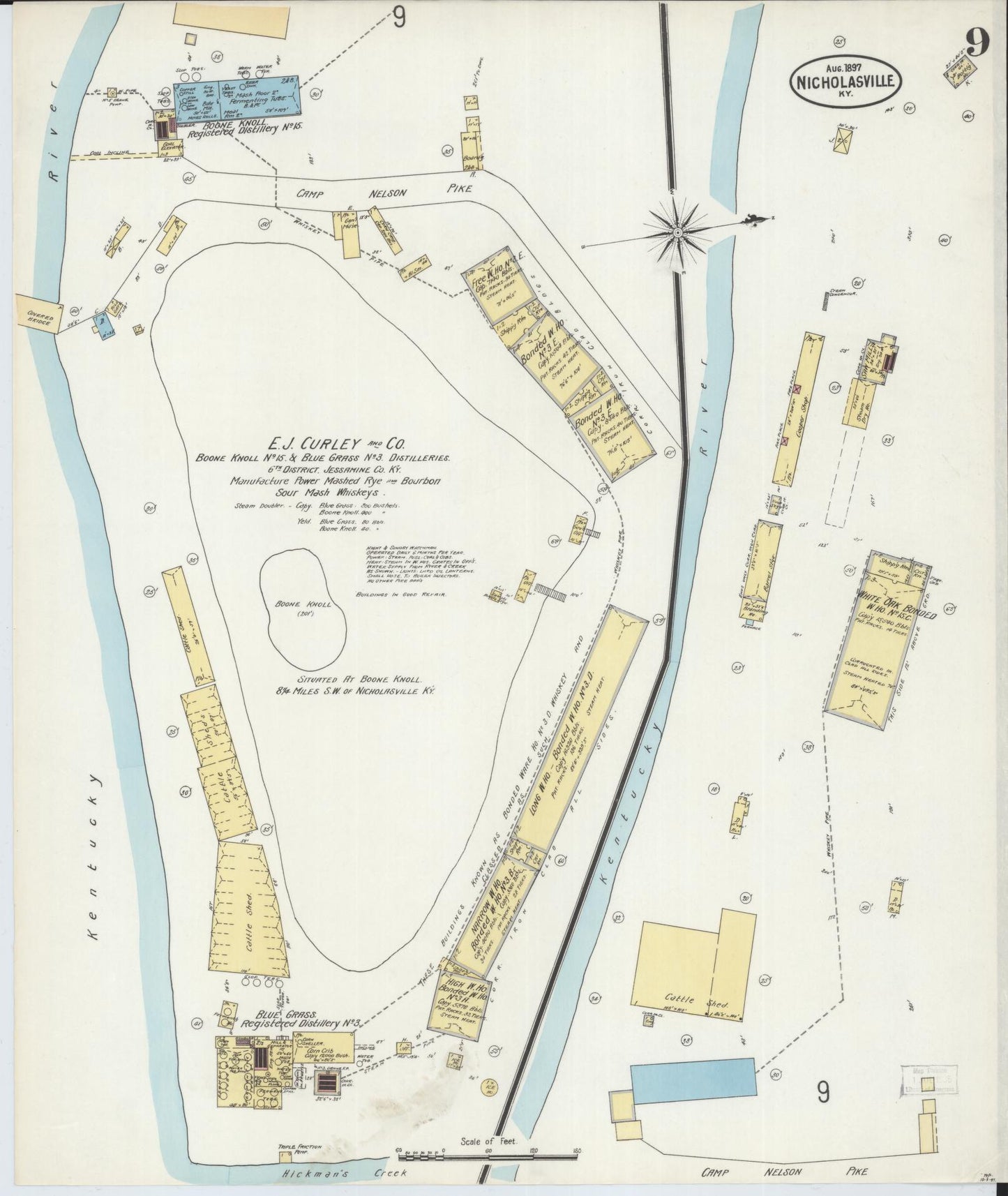 Sanborn Fire Insurance Map from Nicholasville, Jessamine County, Kentucky (1897), Sheet #0009 - Historic Sanborn Fire Insurance Map Print, vintage old map wall art, antique decor, genealogy gift, Kentucky Kentucky map