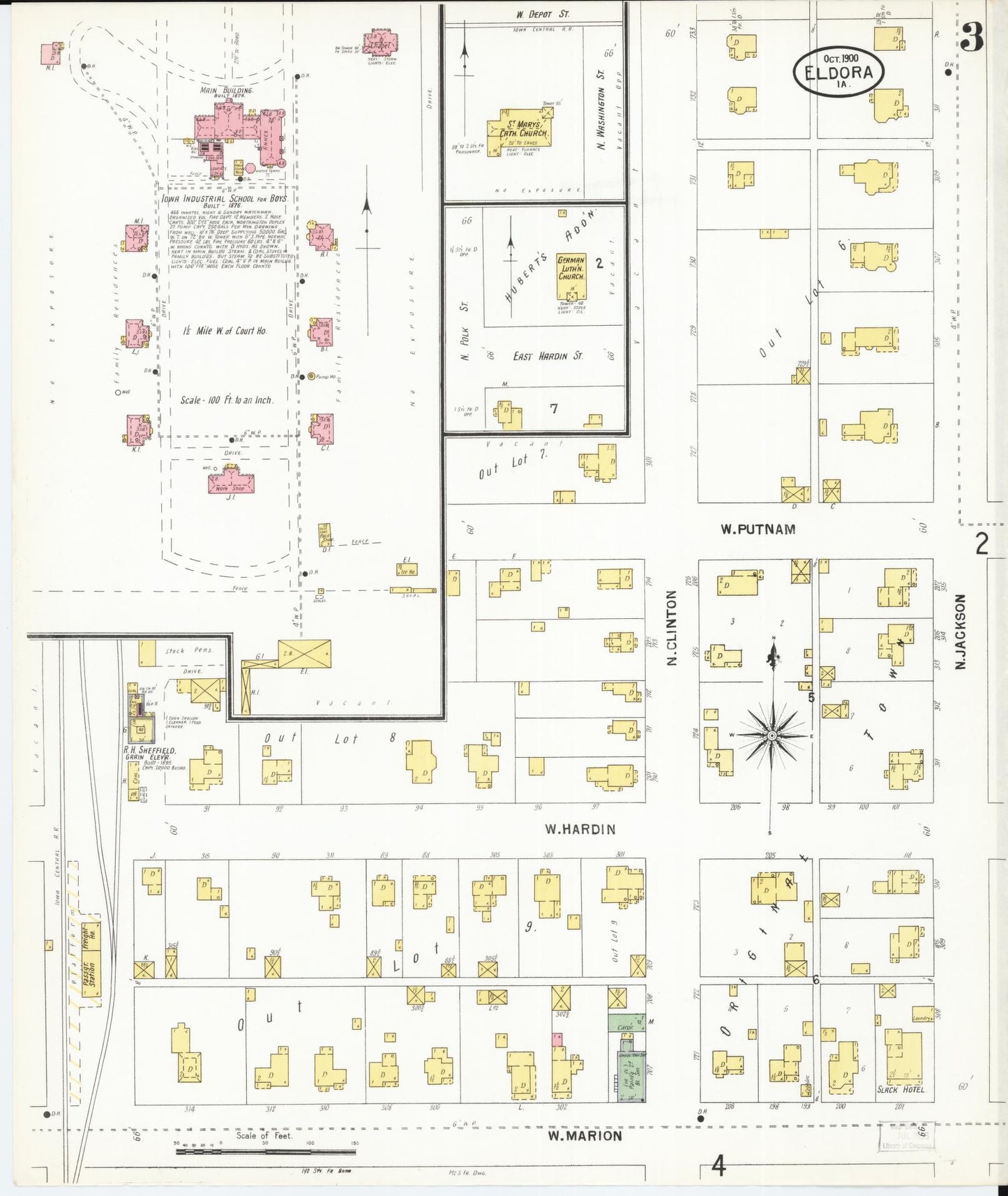 Sanborn Fire Insurance Map from Eldora, Hardin County, Iowa (1900), Sheet #0003 - Historic Sanborn Fire Insurance Map Print, vintage old map wall art