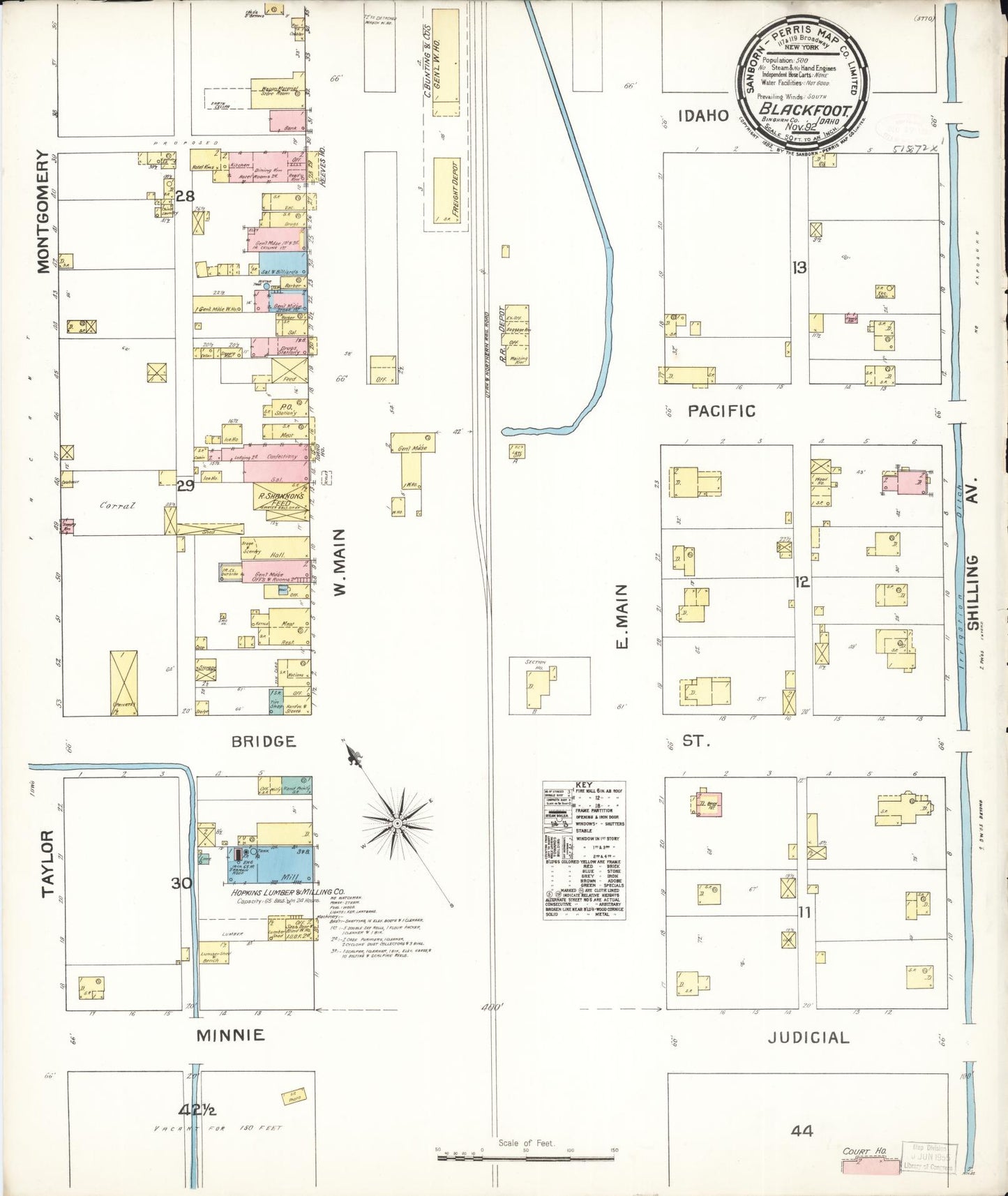 Sanborn Fire Insurance Map from Blackfoot, Bingham County, Idaho (1892), Sheet #0001 - Historic Sanborn Fire Insurance Map Print, vintage old map wall art, antique decor, genealogy gift, Idaho Idaho map