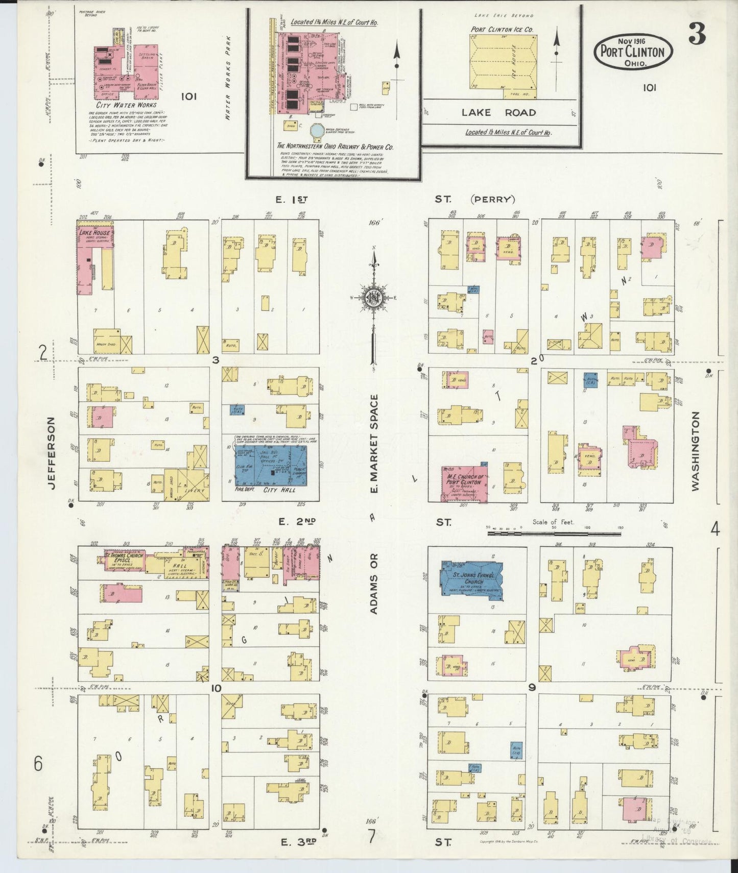 Sanborn Fire Insurance Map from Port Clinton, Ottawa County, Ohio (1916), Sheet #0003 - Historic Sanborn Fire Insurance Map Print, vintage old map wall art, antique decor, genealogy gift, Ohio Ohio map