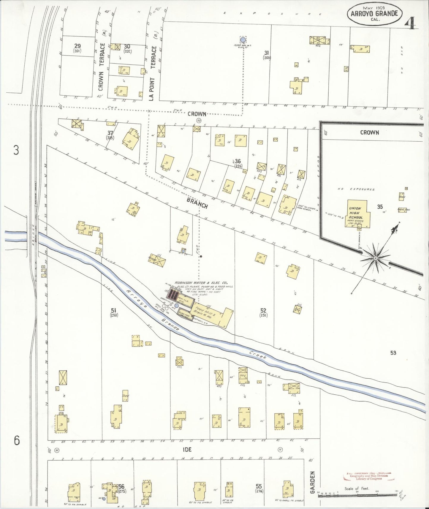 Sanborn Fire Insurance Map from Arroyo Grande, San Luis Obispo County, California (1909), Sheet #0004 - Historic Sanborn Fire Insurance Map Print, vintage old map wall art, antique decor, genealogy gift, California California map