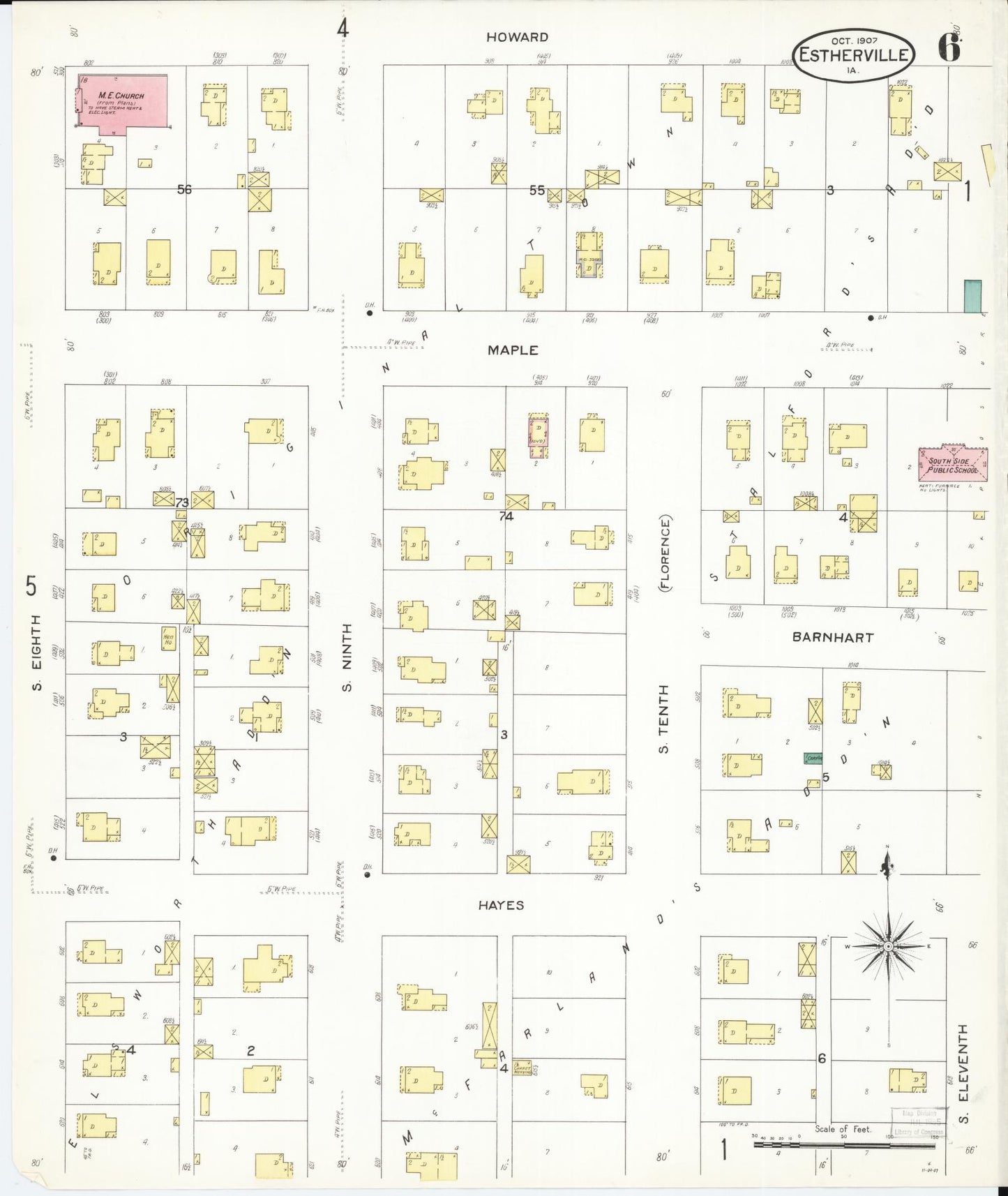 Sanborn Fire Insurance Map from Estherville, Emmet County, Iowa (1907), Sheet #0006 - Historic Sanborn Fire Insurance Map Print, vintage old map wall art