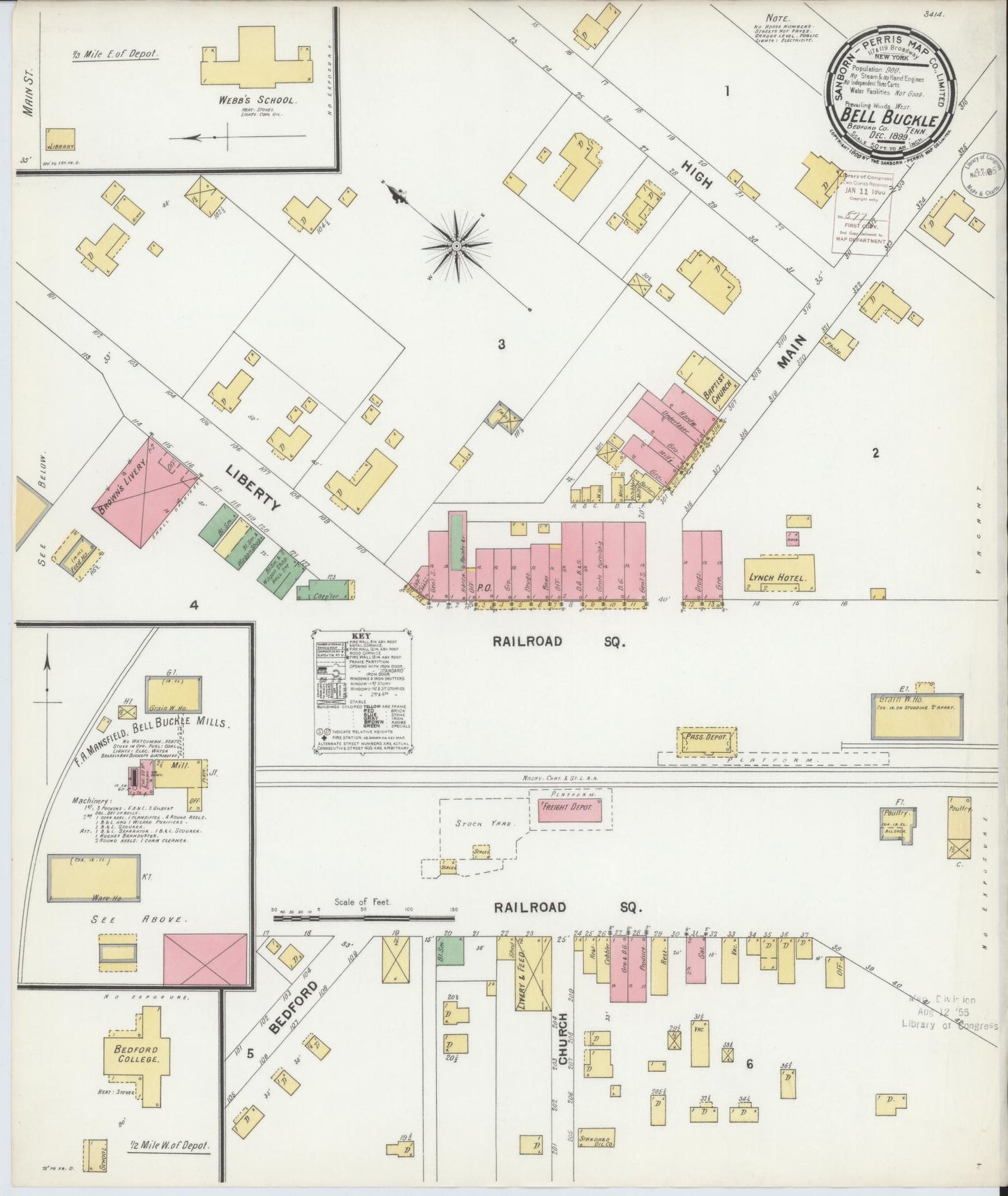 Sanborn Fire Insurance Map from Bell Buckle, Bedford County, Tennessee. (1899) – Historic Sanborn Fire Insurance Map Print
