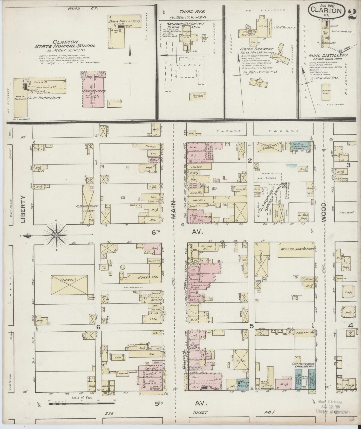 Sanborn Fire Insurance Map from Clarion, Clarion County, Pennsylvania (1887), Sheet #0002 - Historic Sanborn Fire Insurance Map Print, vintage old map wall art, antique decor, genealogy gift, Pennsylvania Pennsylvania map
