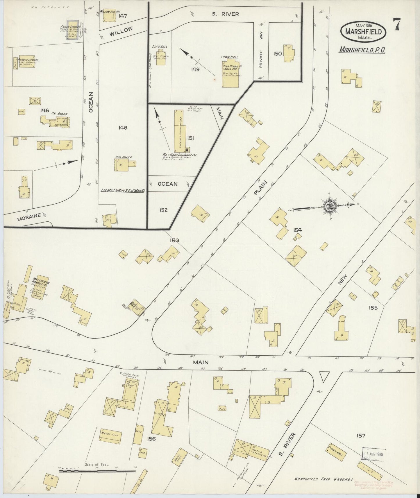 Sanborn Fire Insurance Map from Marshfield, Plymouth County, Massachusetts (1916), Sheet #0007 - Complete Map Set gallery image, historic Sanborn map, vintage wall art, Massachusetts Massachusetts