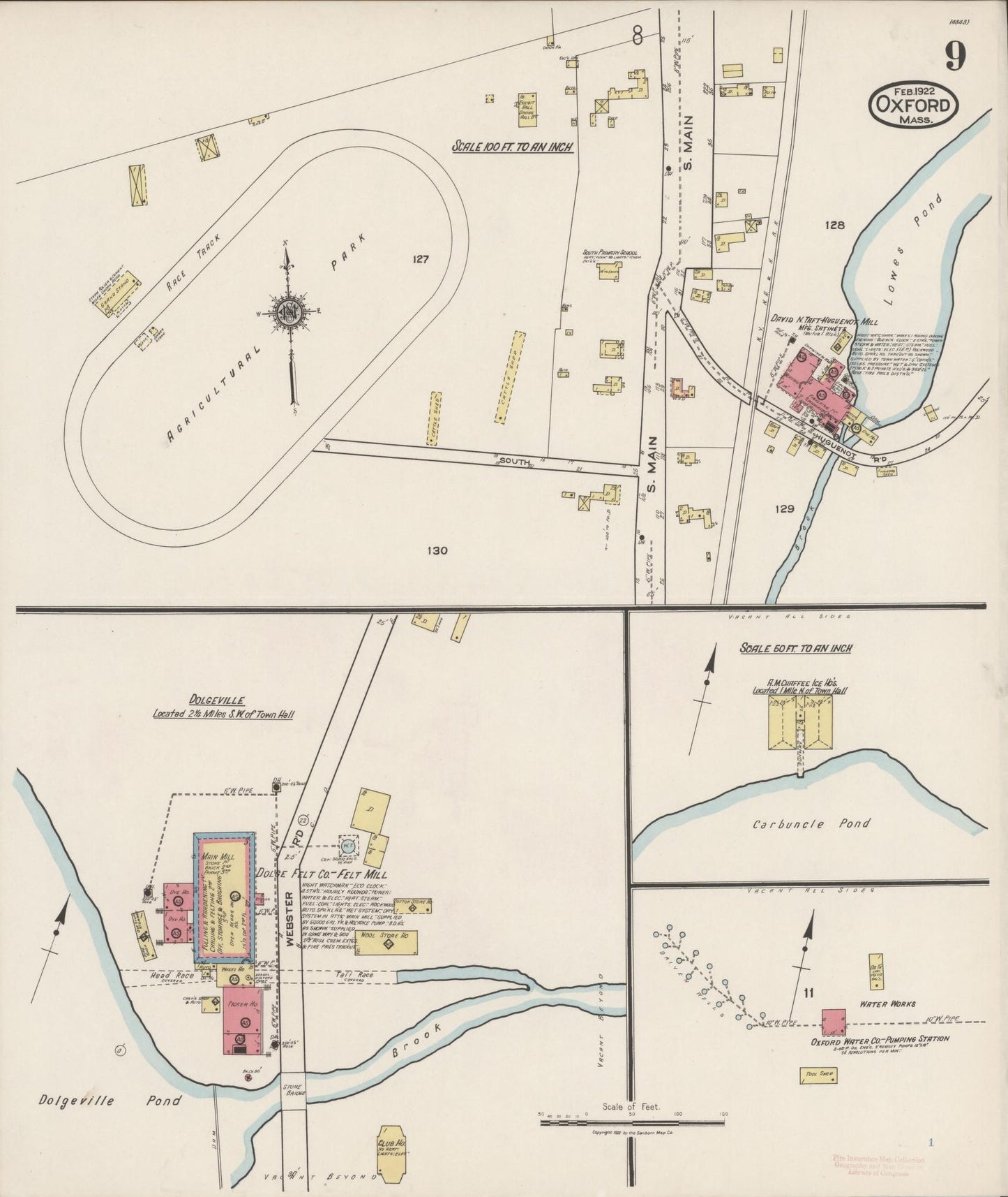 Sanborn Fire Insurance Map from Oxford, Worcester County, Massachusetts (1922), Sheet #0009 - Complete Map Set gallery image, historic Sanborn map, vintage wall art, Massachusetts Massachusetts