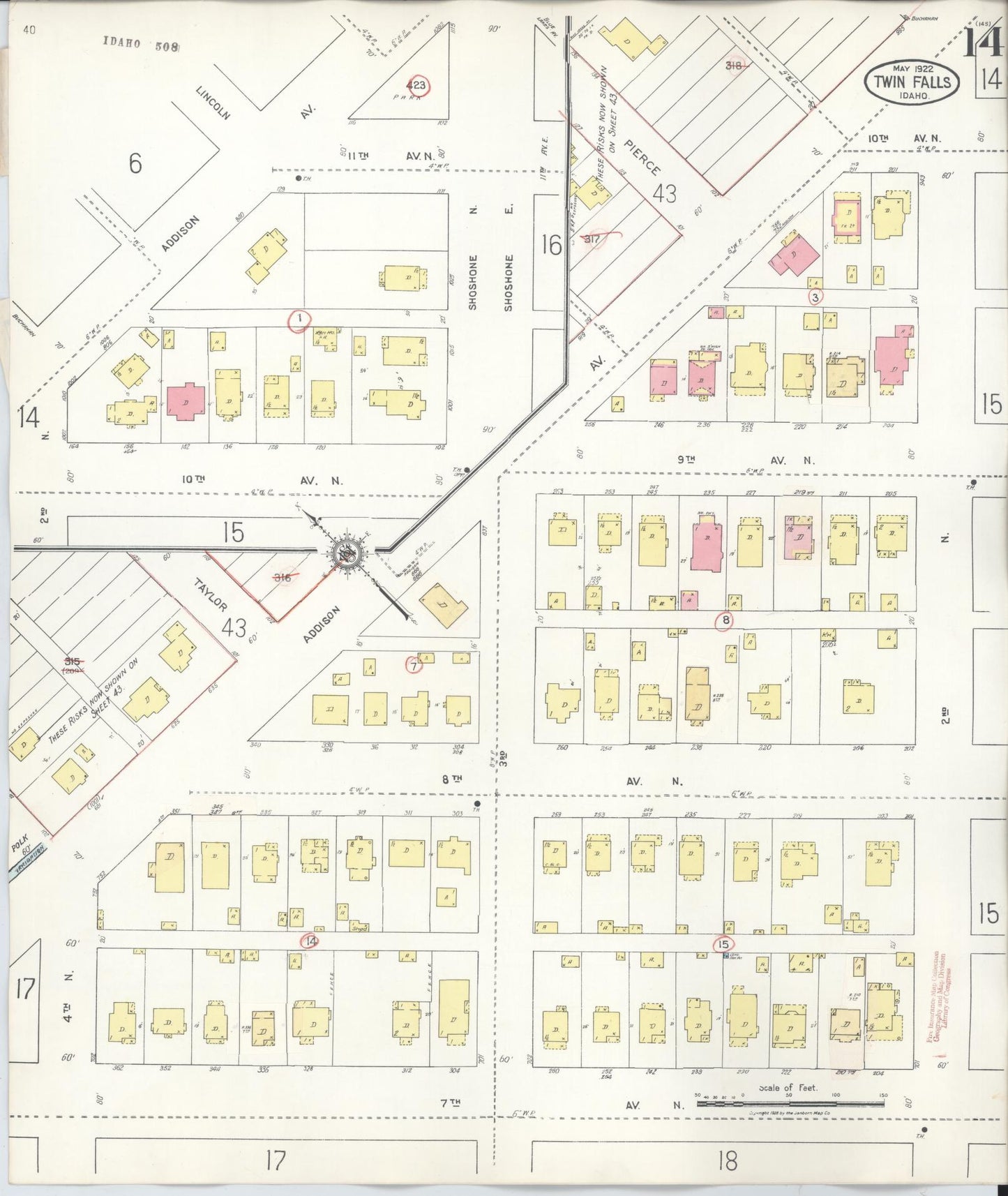 Sanborn Fire Insurance Map from Twin Falls, Twin Falls County, Idaho (1949), Sheet #0014 - Historic Sanborn Fire Insurance Map Print, vintage old map wall art, antique decor, genealogy gift, Falls Idaho map
