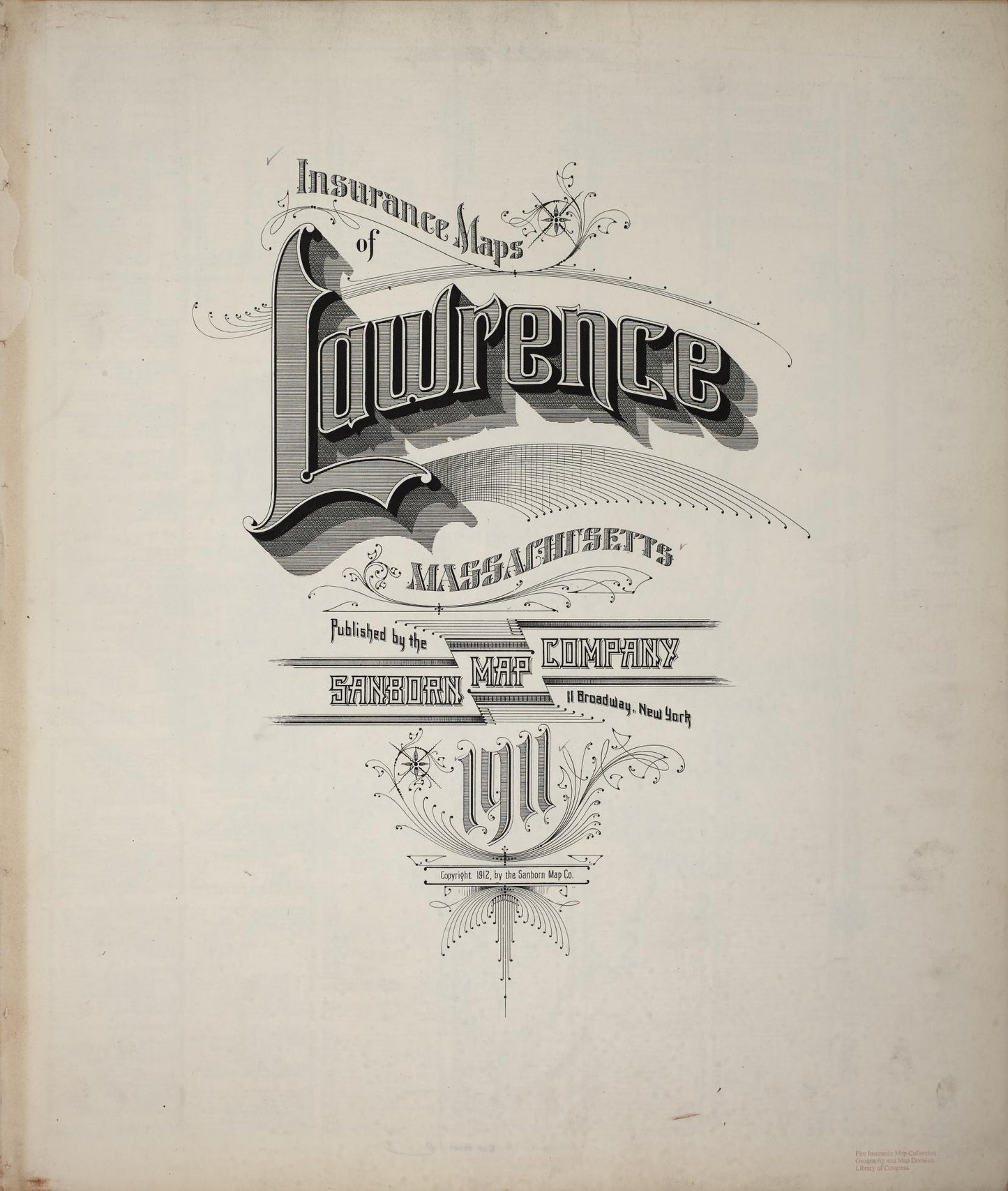 Sanborn Fire Insurance Map from Lawrence, Essex County, Massachusetts (1911), Sheet #0001 - Historic Sanborn Fire Insurance Map Print, vintage old map wall art, antique decor, genealogy gift, Massachusetts Massachusetts map