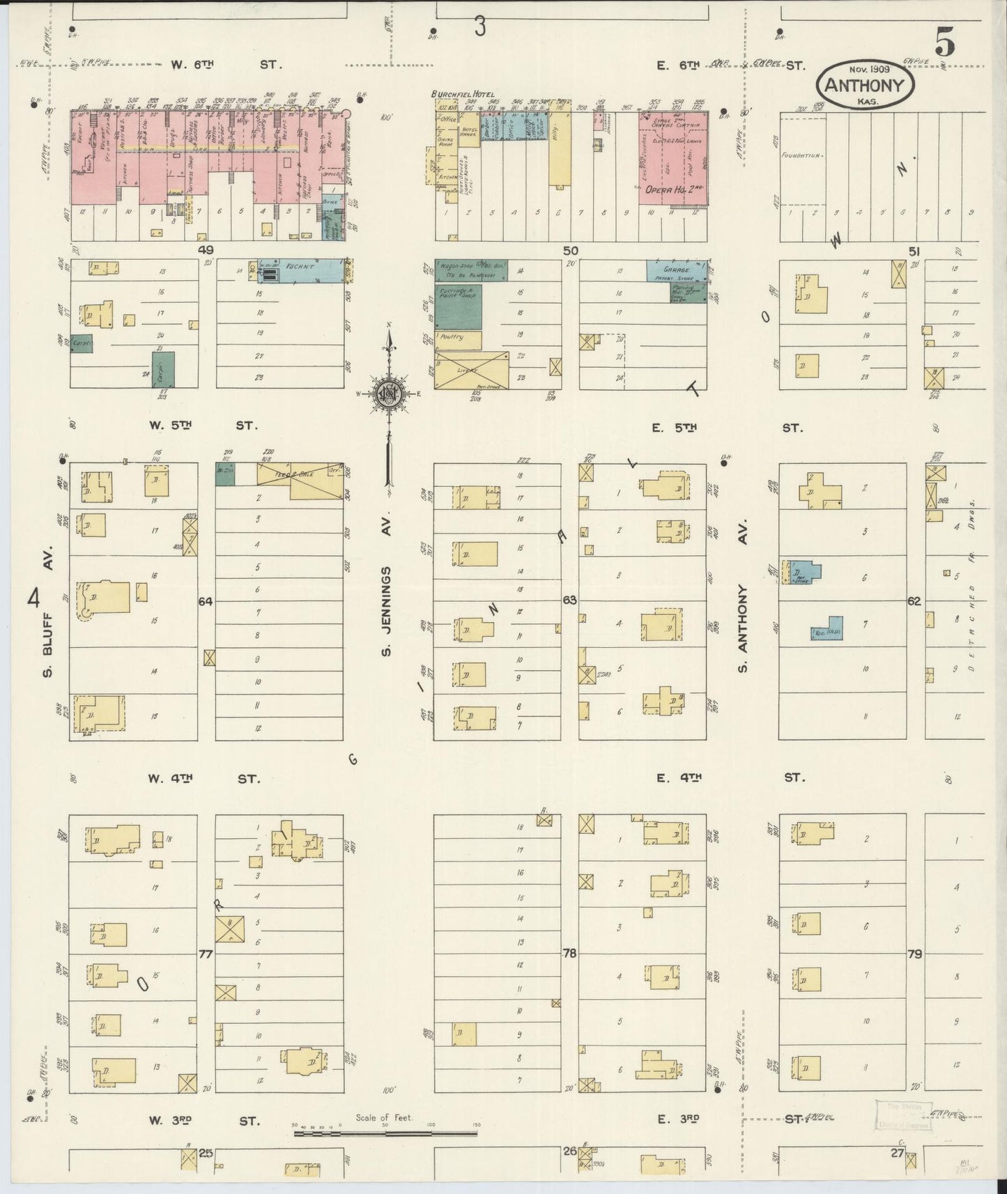 Sanborn Fire Insurance Map from Anthony, Harper County, Kansas (1909), Sheet #0005 - Complete Map Set gallery image, historic Sanborn map, vintage wall art, Kansas Kansas