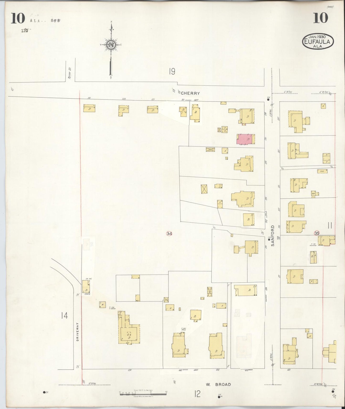 Sanborn Fire Insurance Map from Eufaula, Barbour County, Alabama (1950), Sheet #0010 - Historic Sanborn Fire Insurance Map Print, vintage old map wall art, antique decor, genealogy gift, Alabama Alabama map
