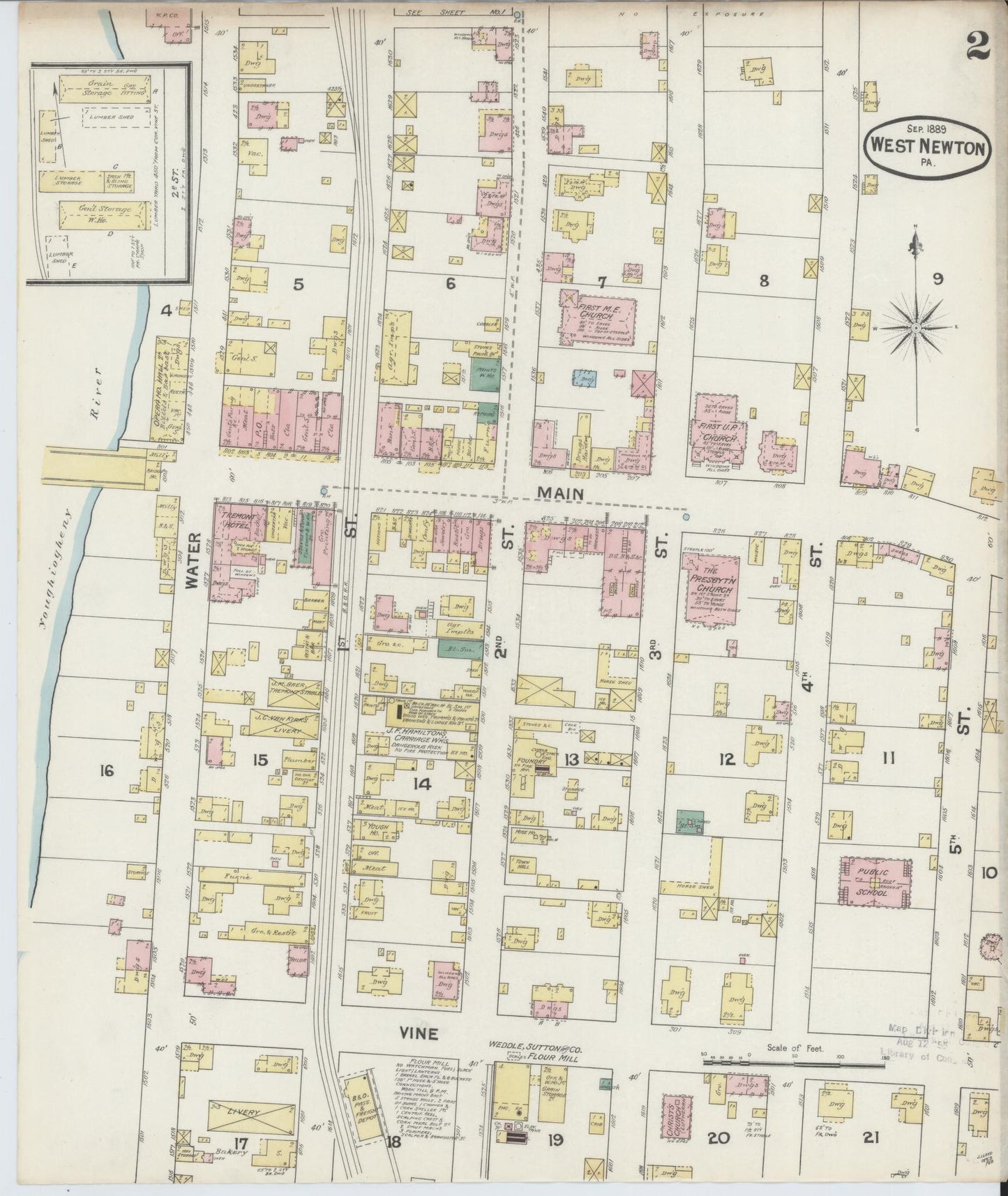 Sanborn Fire Insurance Map from West Newton, Westmoreland County, Pennsylvania (1899), Sheet #0002 - Complete Map Set gallery image, historic Sanborn map, vintage wall art, Pennsylvania Pennsylvania