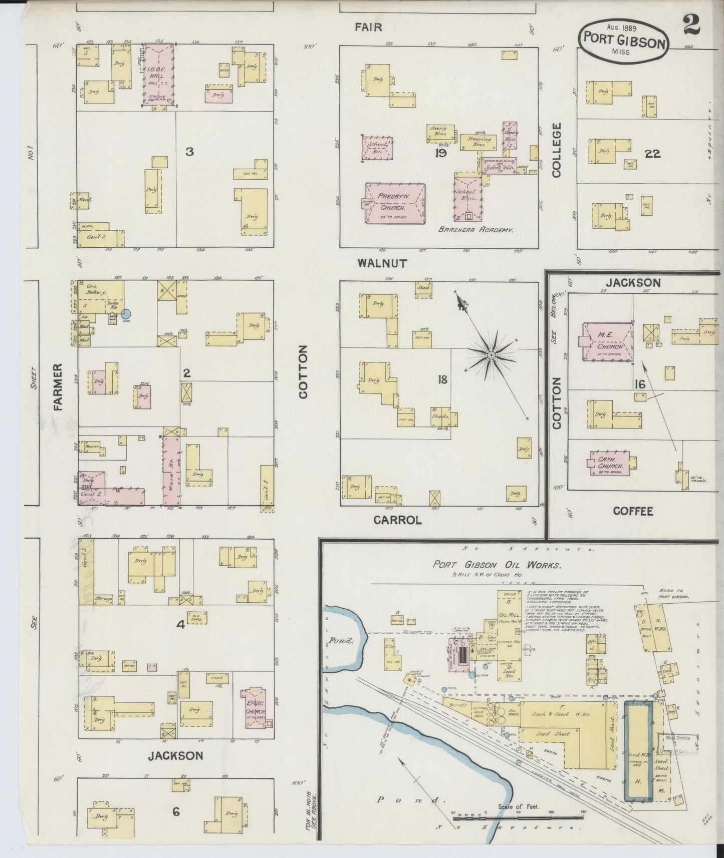 Sanborn Fire Insurance Map from Port Gibson, Claiborne County, Mississippi (1889), Sheet #0002 - Historic Sanborn Fire Insurance Map Print, vintage old map wall art, antique decor, genealogy gift, Mississippi Mississippi map