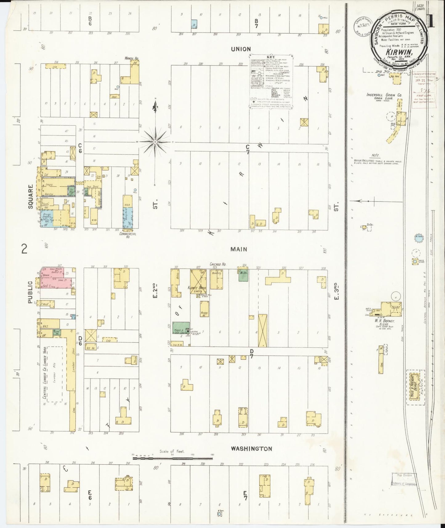 Sanborn Fire Insurance Map from Kirwin, Phillips County, Kansas (1899), Sheet #0001 - Historic Sanborn Fire Insurance Map Print, vintage old map wall art, antique decor, genealogy gift, Kansas Kansas map