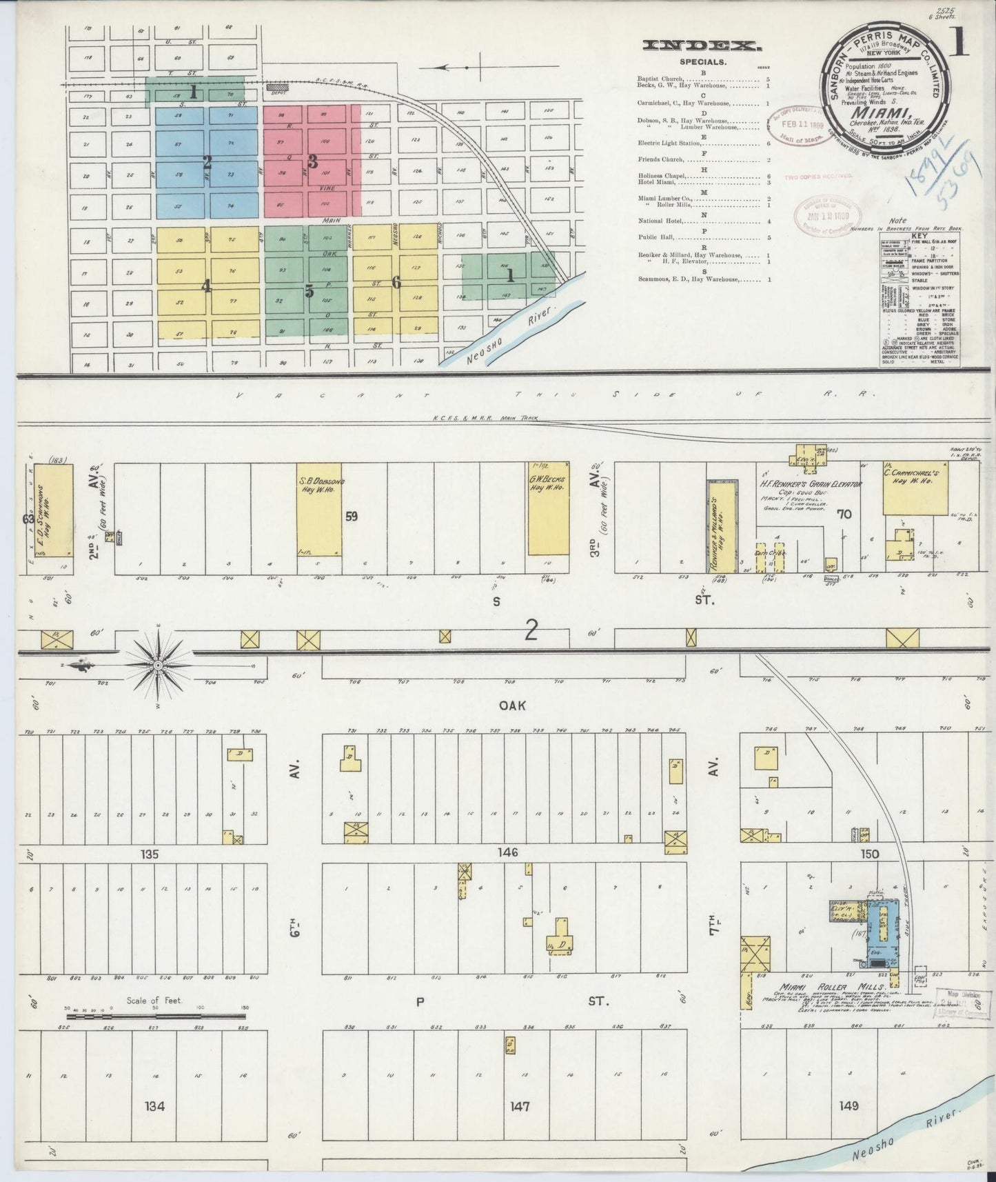 Sanborn Fire Insurance Map from Miami, Ottawa County, Oklahoma (1898), Sheet #0001 - Historic Sanborn Fire Insurance Map Print, vintage old map wall art, antique decor, genealogy gift, Oklahoma Oklahoma map