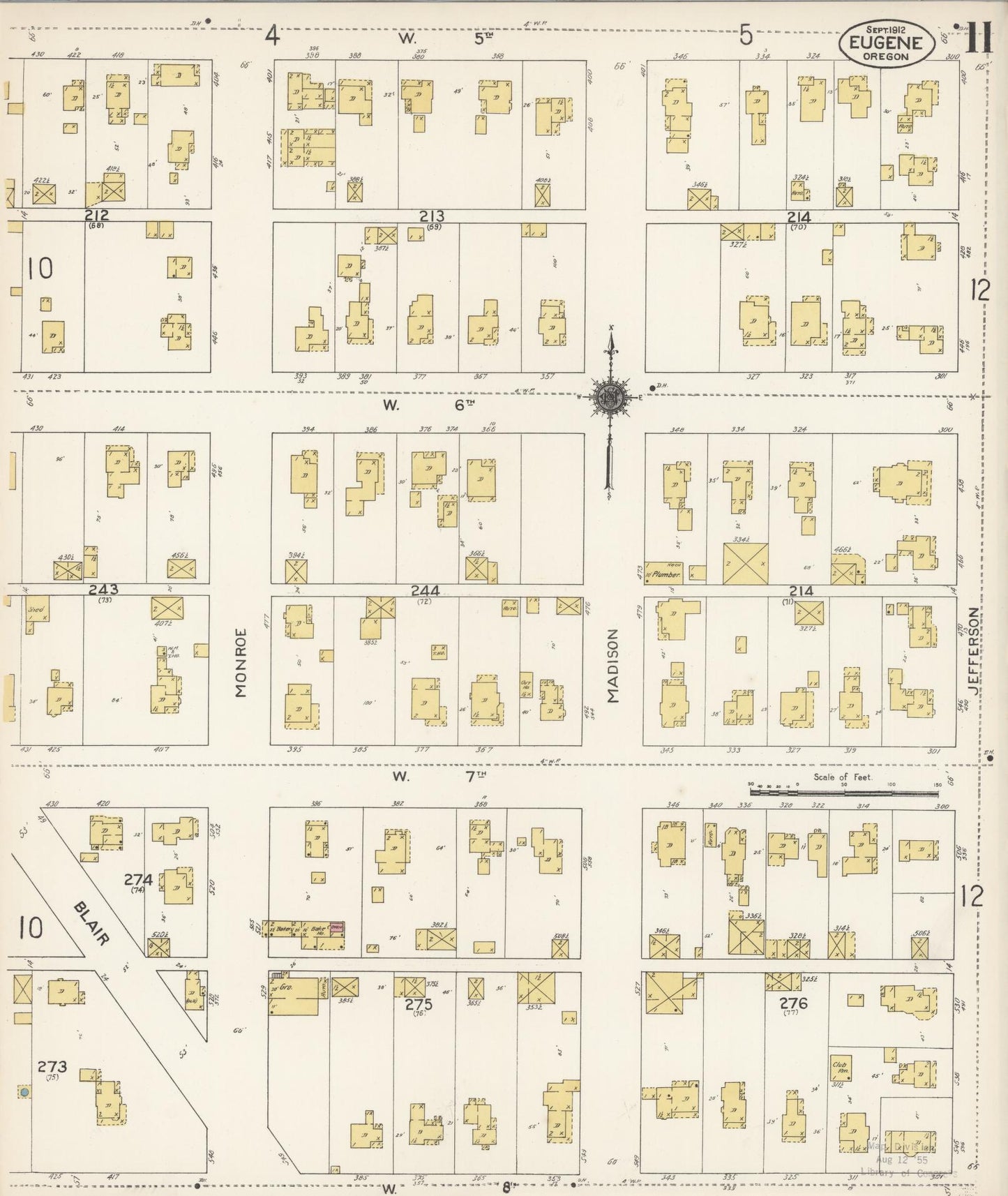 Sanborn Fire Insurance Map from Eugene, Lane County, Oregon (1912), Sheet #0011 - Historic Sanborn Fire Insurance Map Print, vintage old map wall art, antique decor, genealogy gift, Oregon Oregon map