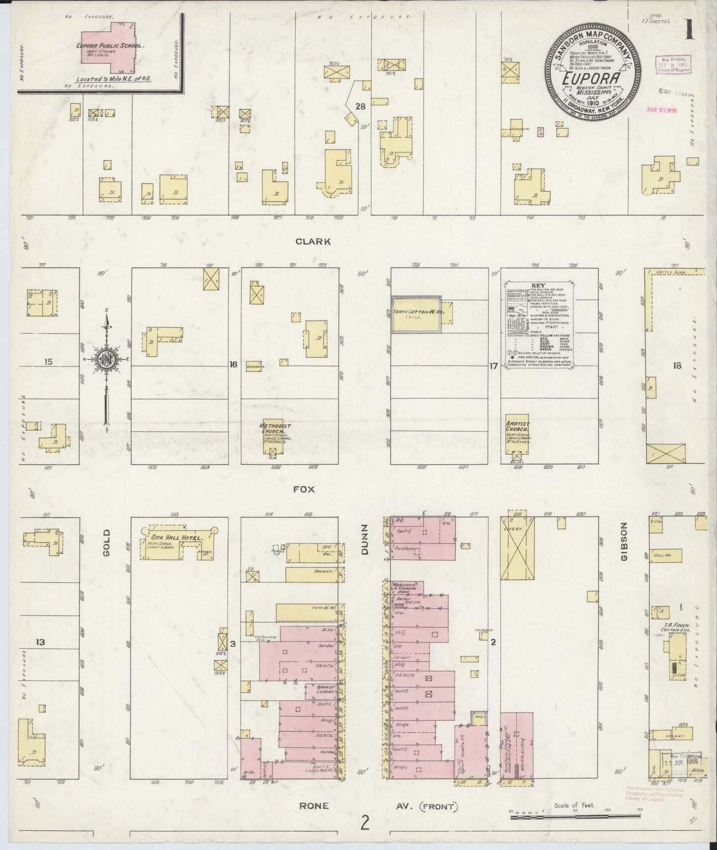 Sanborn Fire Insurance Map from Eupora, Webster County, Mississippi (1910), Sheet #0001 - Historic Sanborn Fire Insurance Map Print, vintage old map wall art, antique decor, genealogy gift, Mississippi Mississippi map