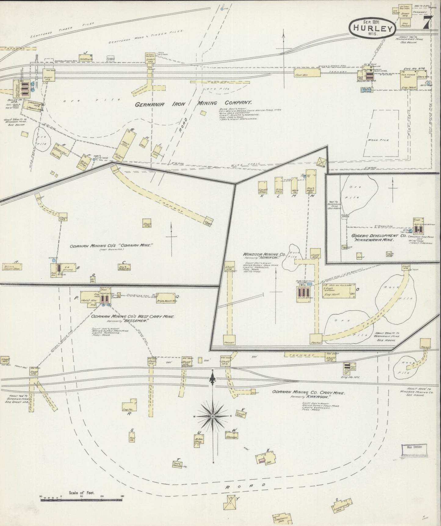 Sanborn Fire Insurance Map from Hurley, Iron County, Wisconsin (1891), Sheet #0007 - Historic Sanborn Fire Insurance Map Print, vintage old map wall art, antique decor, genealogy gift, Wisconsin Wisconsin map