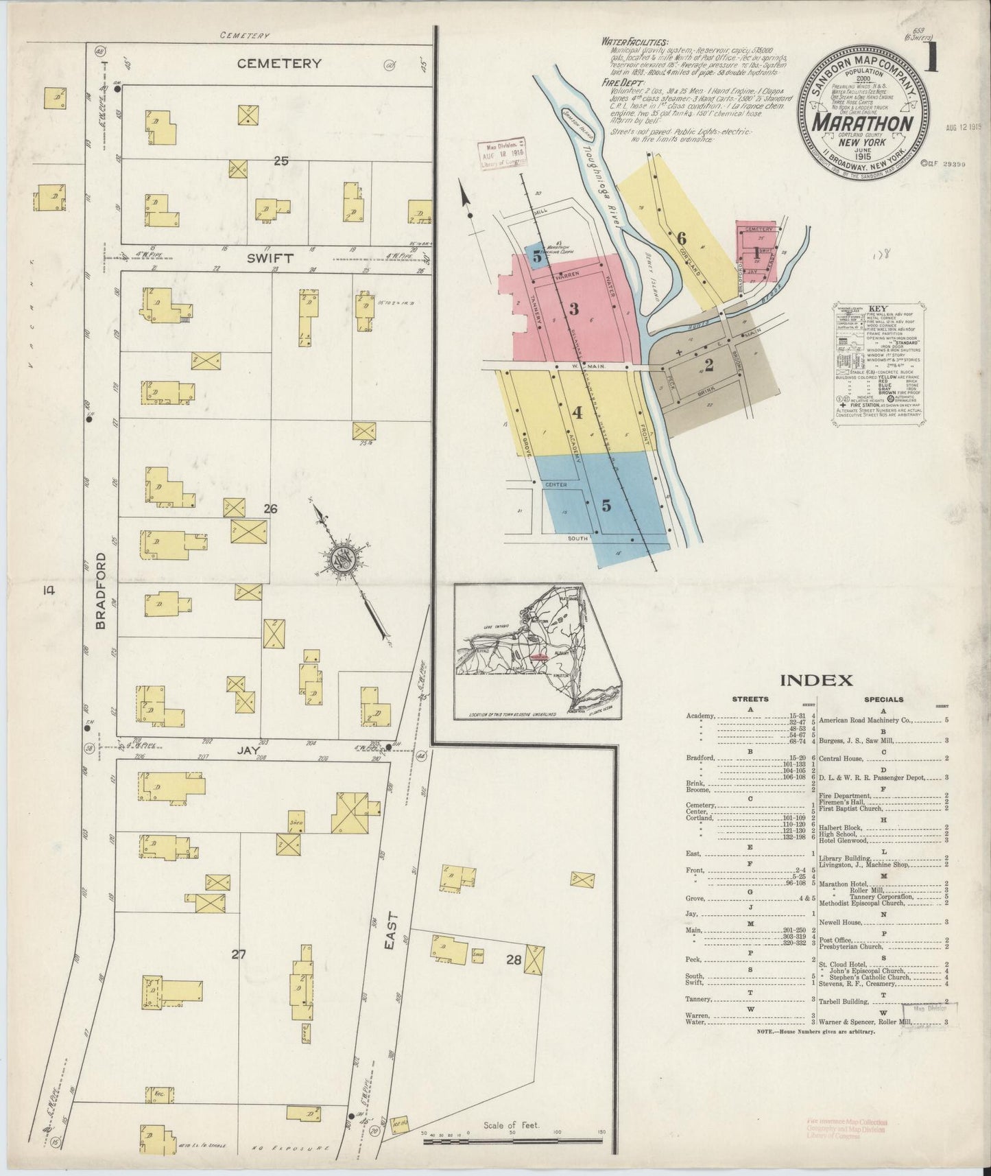 Sanborn Fire Insurance Map from Marathon, Cortland County, New York. (1915) – Historic Sanborn Fire Insurance Map Print
