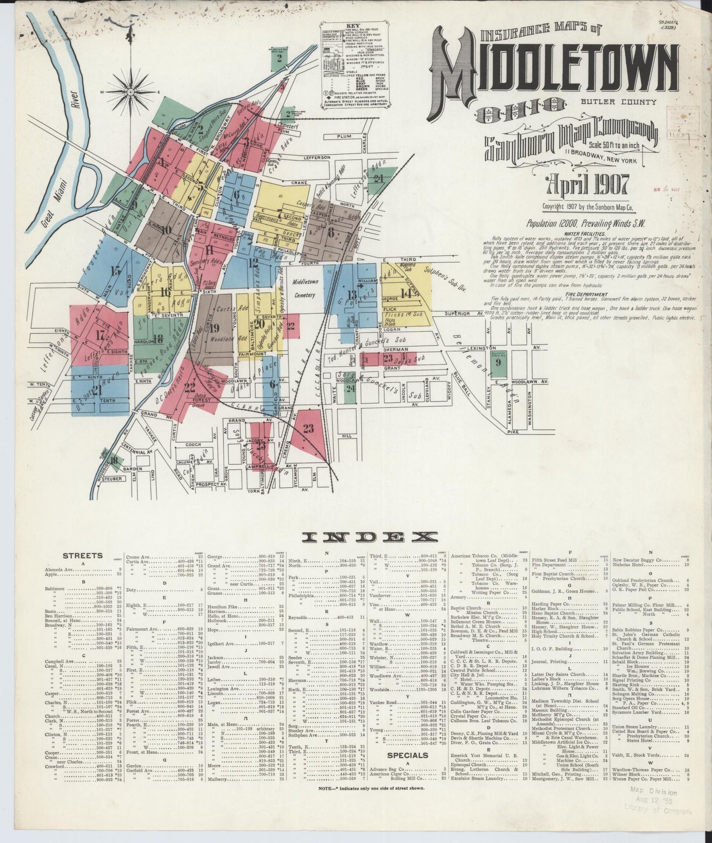 Sanborn Fire Insurance Map from Middletown, Butler County, Ohio (1907), Sheet #0001 - Historic Sanborn Fire Insurance Map Print, vintage old map wall art, antique decor, genealogy gift, Ohio Ohio map