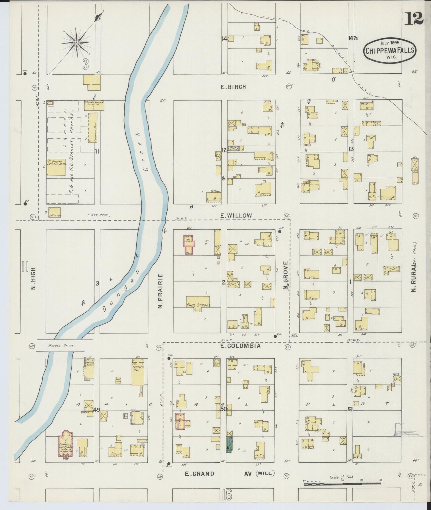 Sanborn Fire Insurance Map from Chippewa Falls, Chippewa County, Wisconsin (1895), Sheet #0012 - Historic Sanborn Fire Insurance Map Print, vintage old map wall art, antique decor, genealogy gift, Wisconsin Wisconsin map
