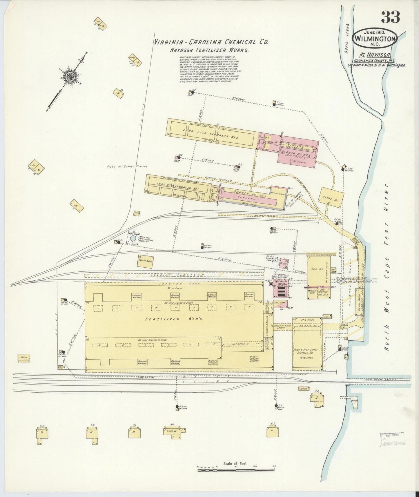 Sanborn Fire Insurance Map from Wilmington, New Hanover County, North Carolina (1910), Sheet #0033 - Historic Sanborn Fire Insurance Map Print, vintage old map wall art, antique decor, genealogy gift, North Carolina North Carolina map