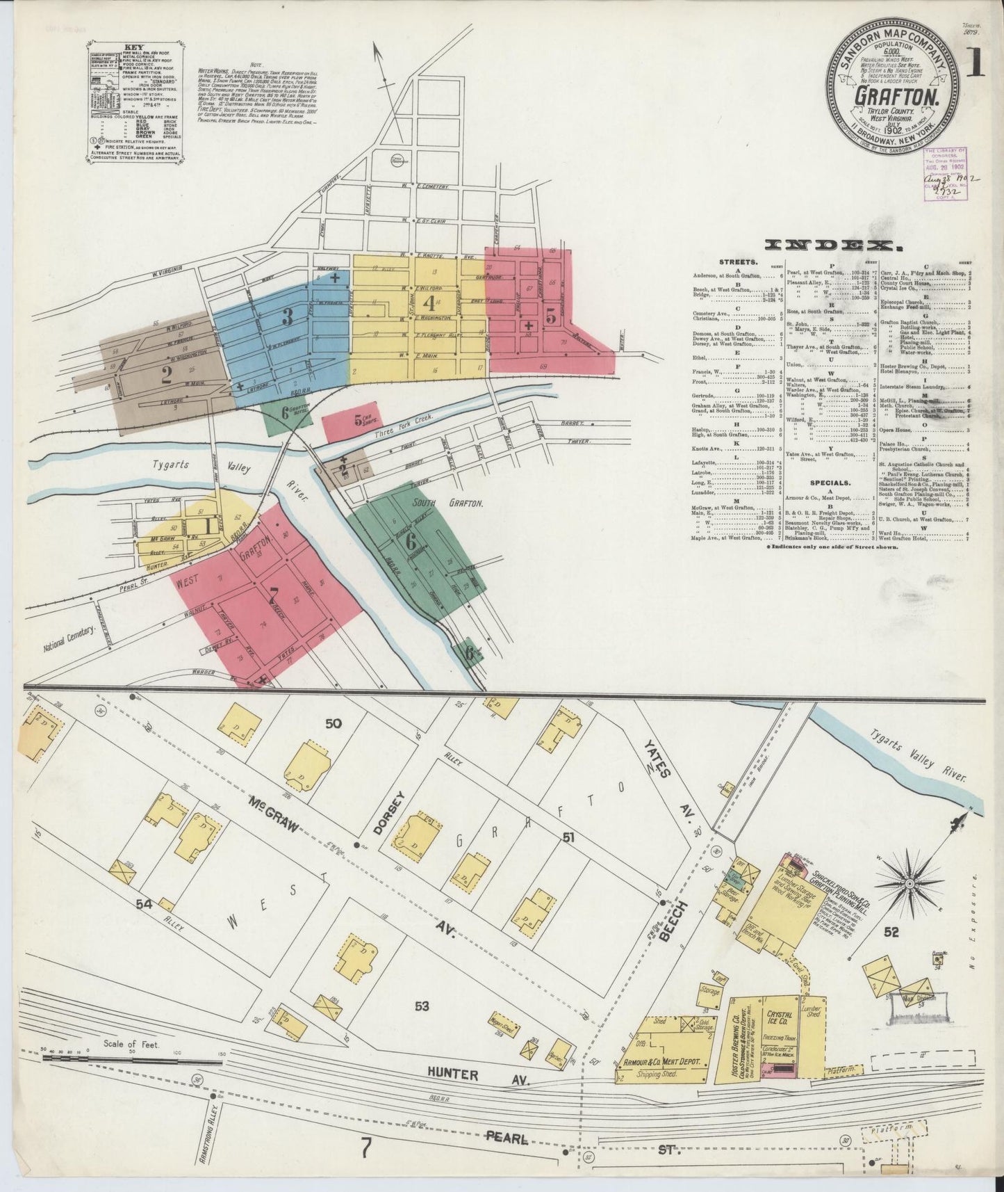 Sanborn Fire Insurance Map from Grafton, Taylor County, West Virginia (1902), Sheet #0001 - Historic Sanborn Fire Insurance Map Print, vintage old map wall art, antique decor, genealogy gift, West Virginia West Virginia map