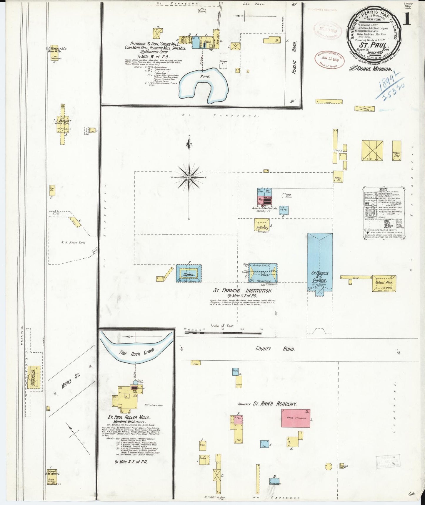 Sanborn Fire Insurance Map from Saint Paul, Neosho County, Kansas (1899), Sheet #0001 - Historic Sanborn Fire Insurance Map Print, vintage old map wall art, antique decor, genealogy gift, Kansas Kansas map