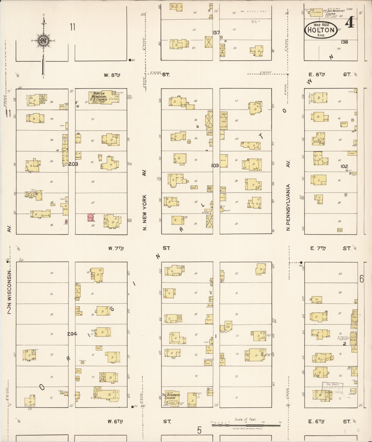 Sanborn Fire Insurance Map from Holton, Jackson County, Kansas (1922), Sheet #0004 - Historic Sanborn Fire Insurance Map Print, vintage old map wall art, antique decor, genealogy gift, Kansas Kansas map