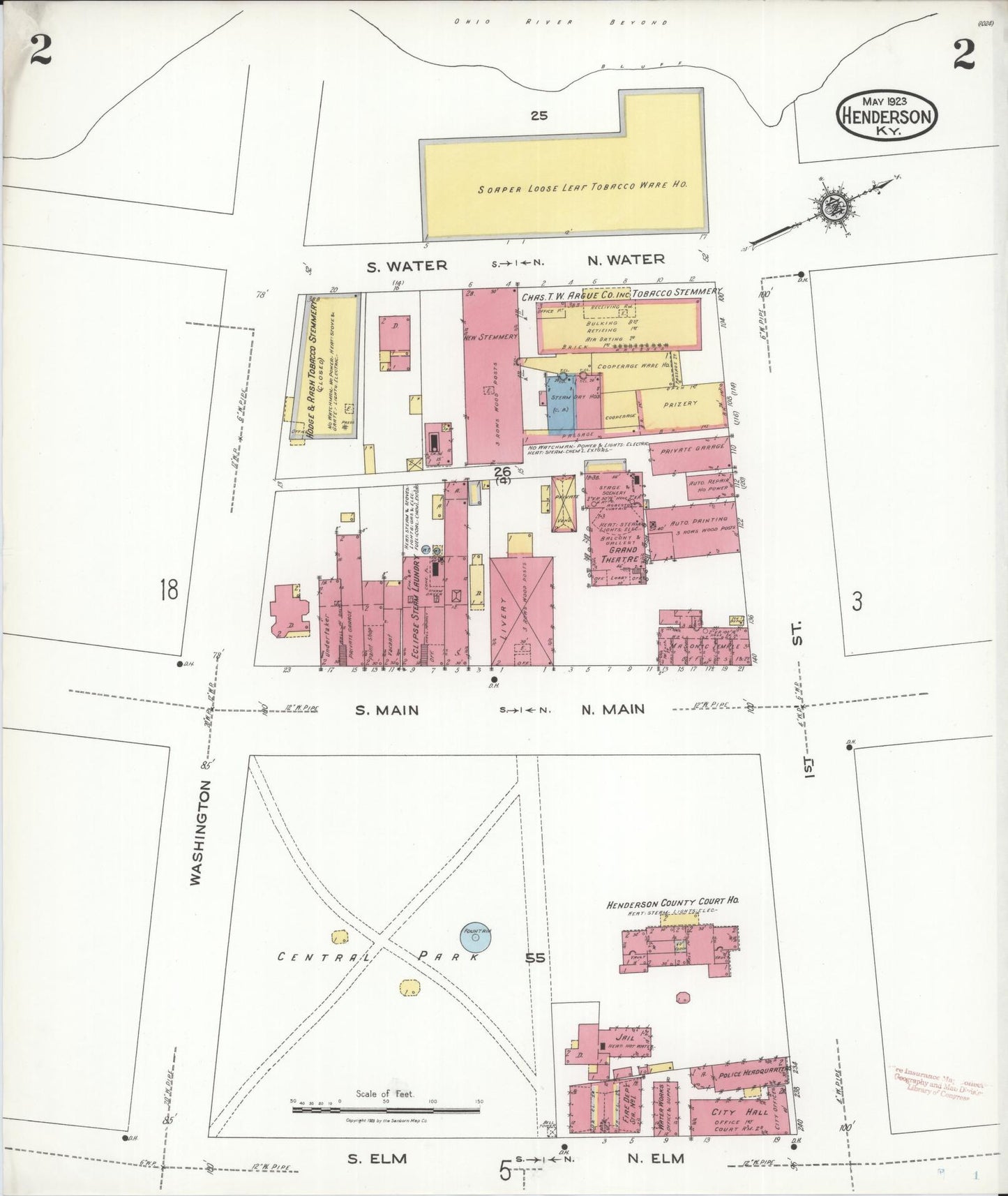 Sanborn Fire Insurance Map from Henderson, Henderson County, Kentucky (1923), Sheet #0002 - Historic Sanborn Fire Insurance Map Print, vintage old map wall art, antique decor, genealogy gift, Kentucky Kentucky map