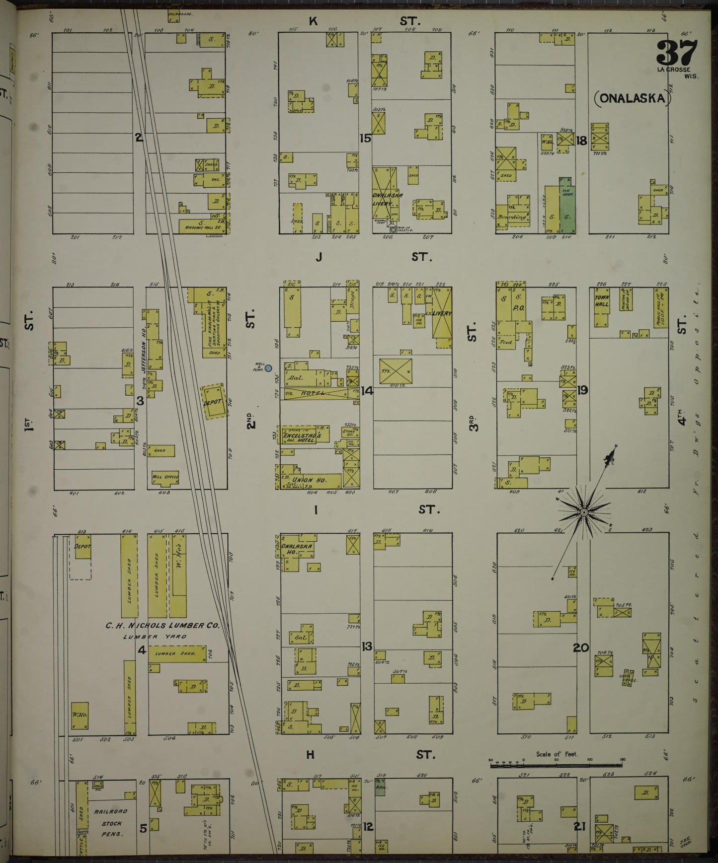 Sanborn Fire Insurance Map from La Crosse, La Crosse County, Wisconsin (1891), Sheet #0037 - Historic Sanborn Fire Insurance Map Print, vintage old map wall art, antique decor, genealogy gift, Wisconsin Wisconsin map