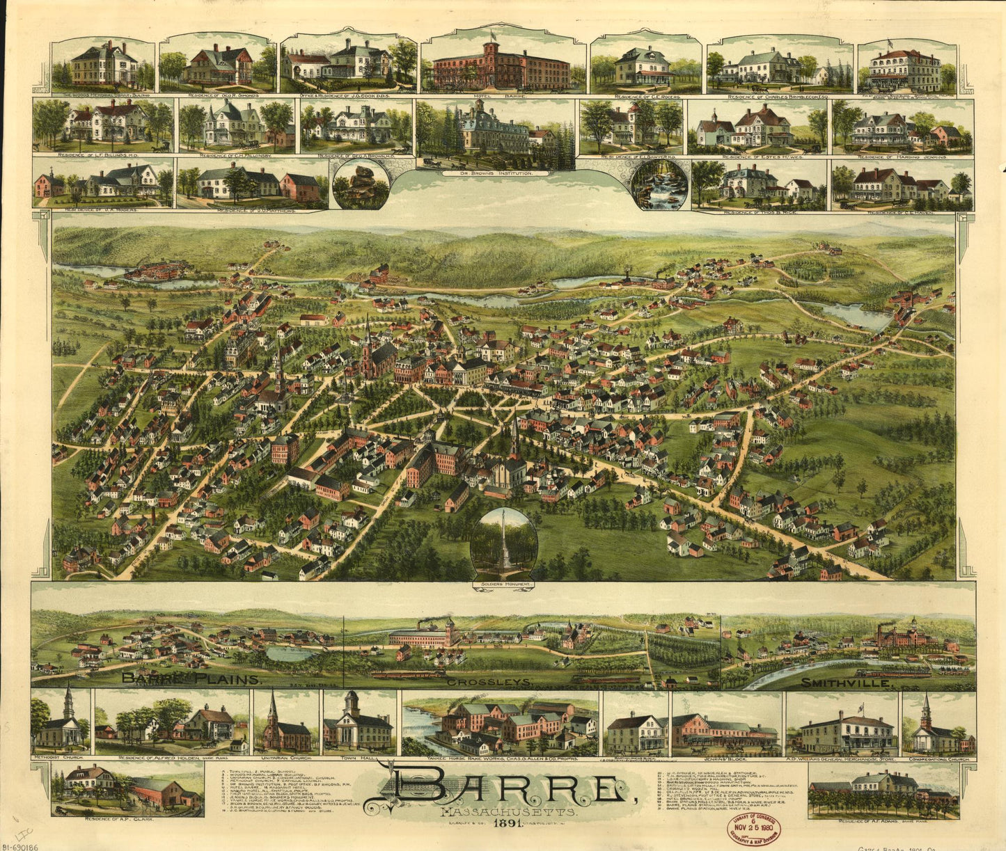 Barre, Massachusetts. (1891) – Historic Bird’s-Eye View Panorama Print