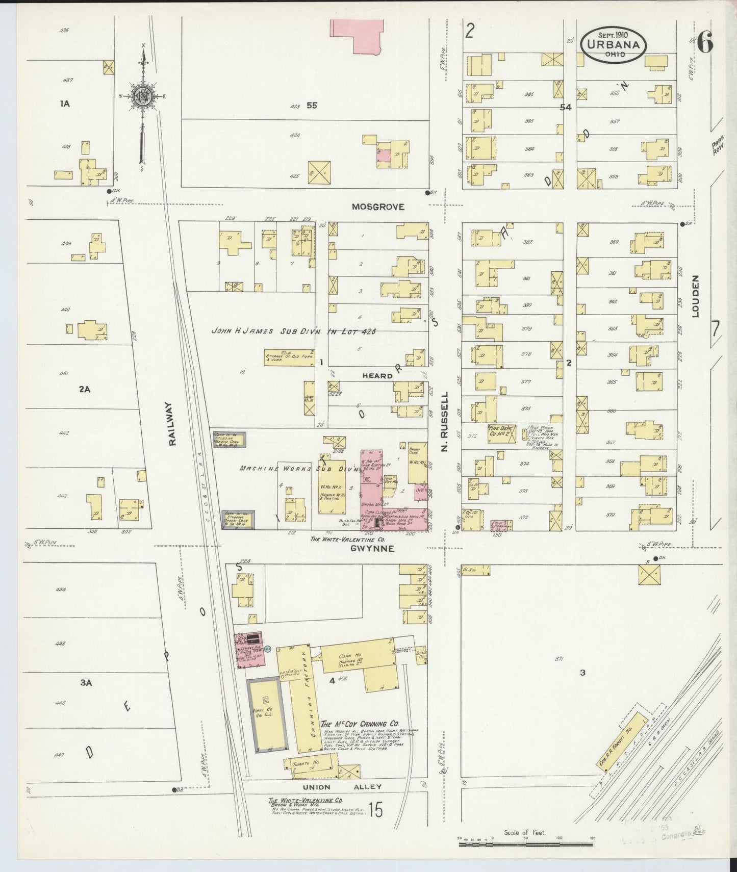 Sanborn Fire Insurance Map from Urbana, Champaign County, Ohio (1910), Sheet #0006 - Historic Sanborn Fire Insurance Map Print, vintage old map wall art, antique decor, genealogy gift, Ohio Ohio map
