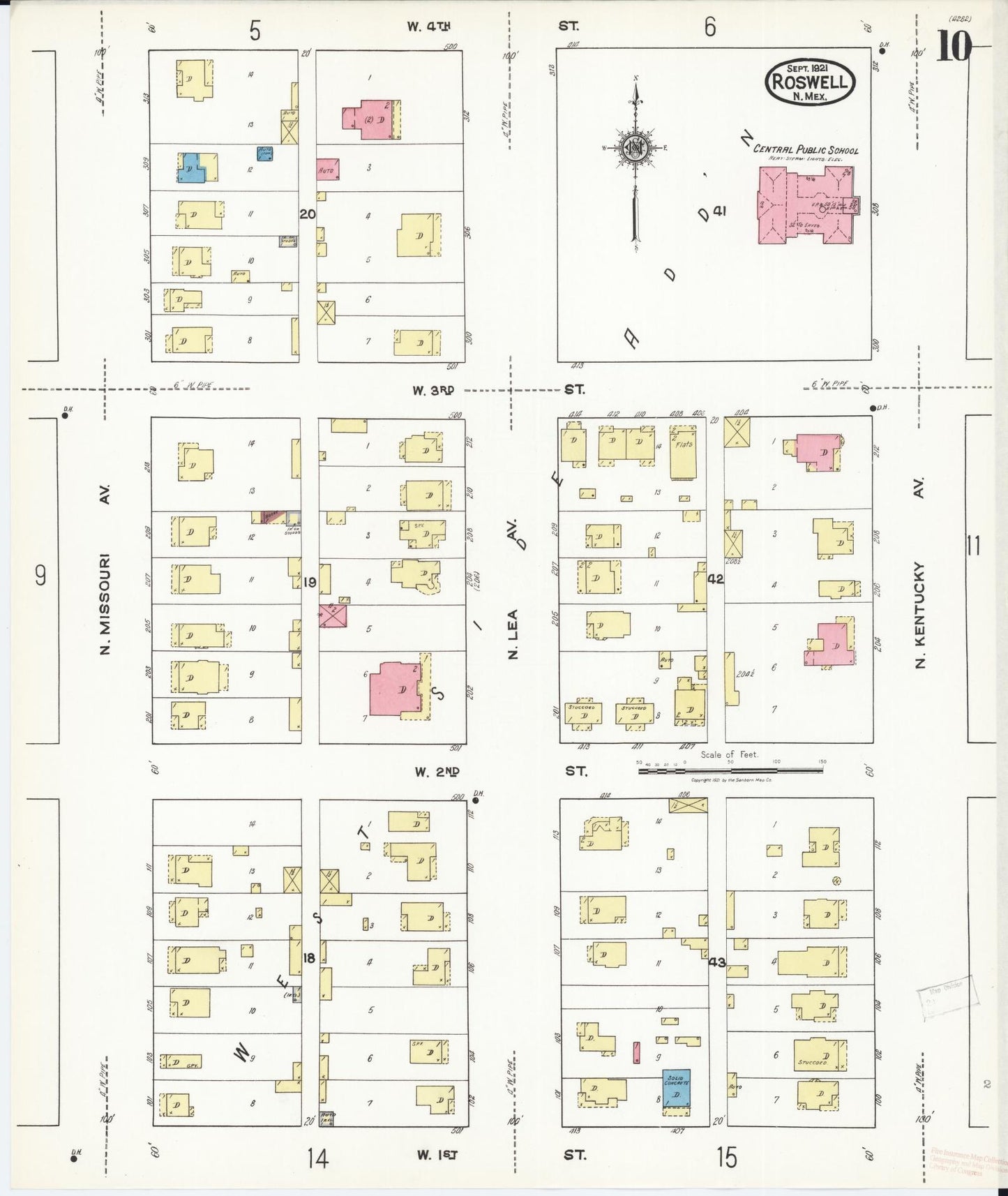 Sanborn Fire Insurance Map from Roswell, Chaves County, New Mexico (1921), Sheet #0010 - Historic Sanborn Fire Insurance Map Print, vintage old map wall art, antique decor, genealogy gift, New Mexico New Mexico map