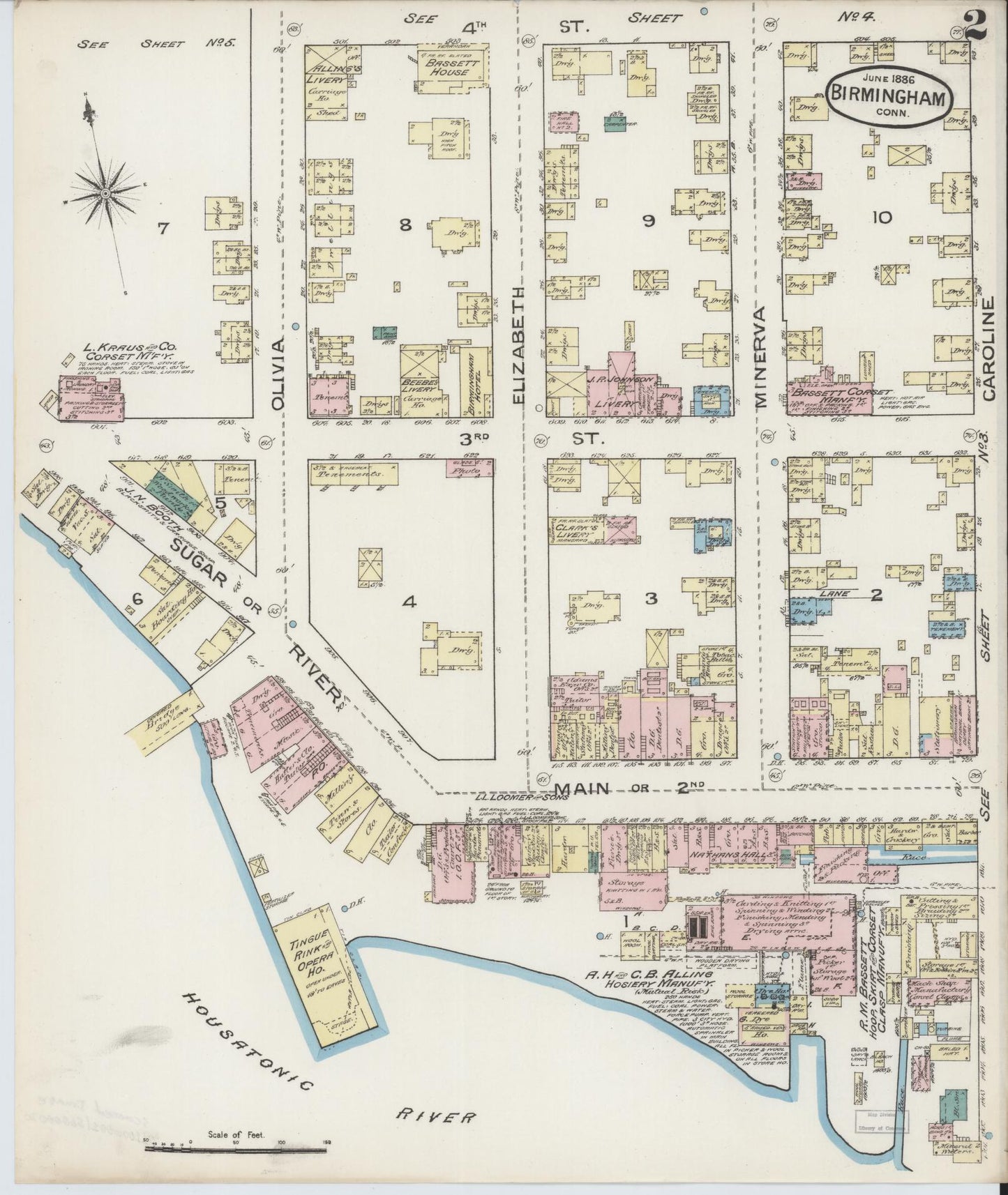 Sanborn Fire Insurance Map from Birmingham, New Haven County, Connecticut (1886), Sheet #0002 - Historic Sanborn Fire Insurance Map Print, vintage old map wall art, antique decor, genealogy gift, Connecticut Connecticut map