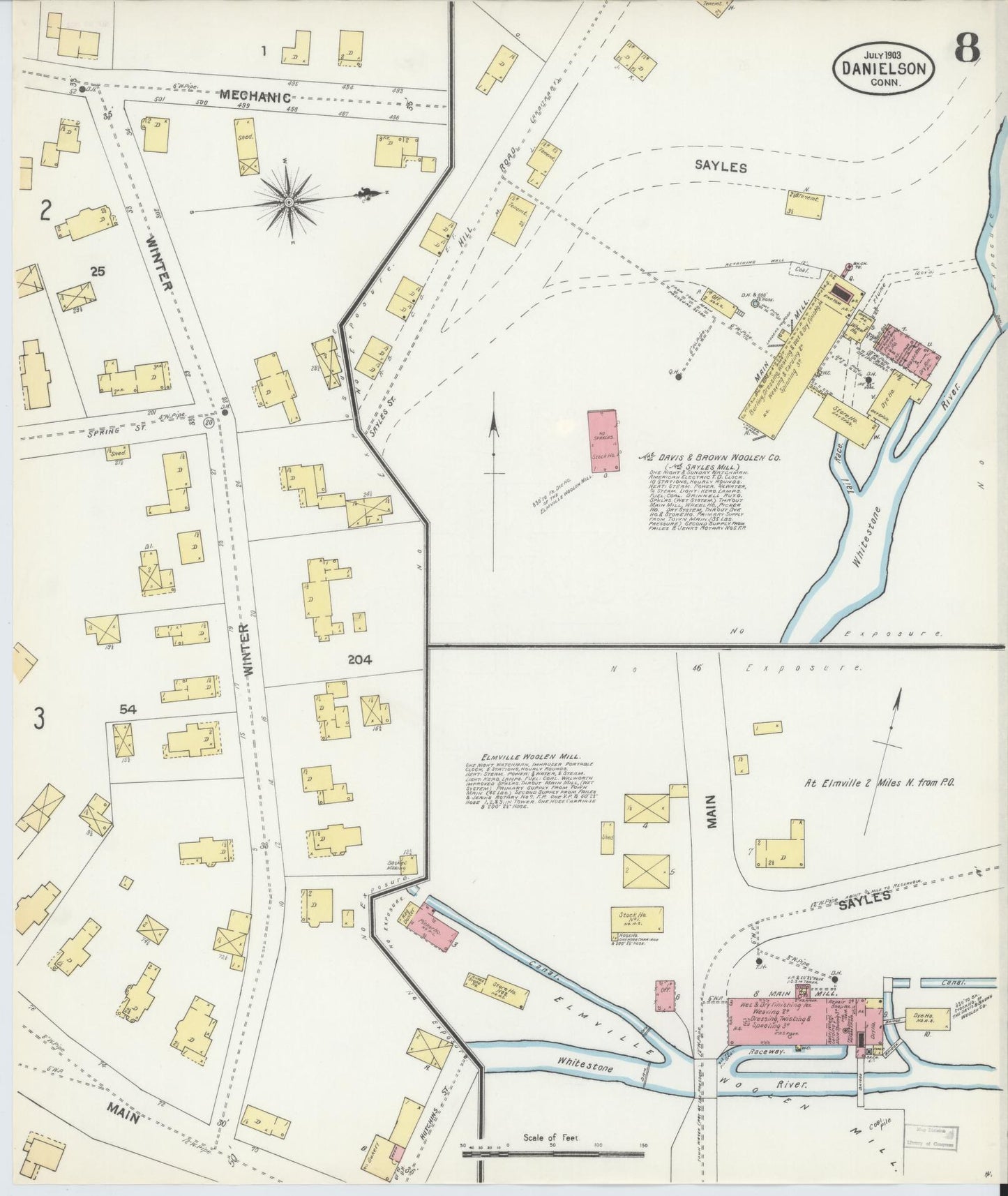Sanborn Fire Insurance Map from Danielson, Windham County, Connecticut (1903), Sheet #0008 - Historic Sanborn Fire Insurance Map Print, vintage old map wall art, antique decor, genealogy gift, Connecticut Connecticut map