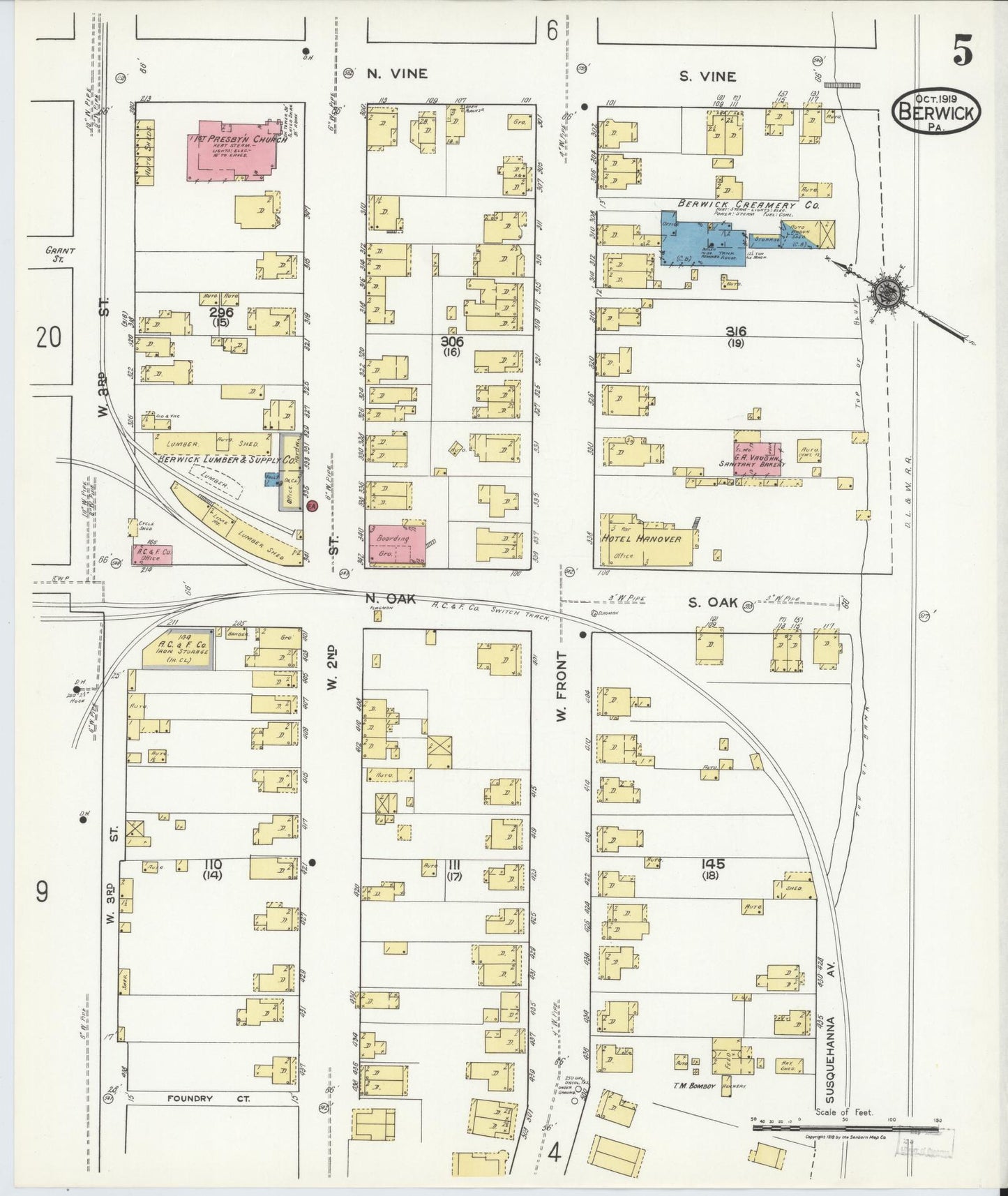 Sanborn Fire Insurance Map from Berwick, Columbia County, Pennsylvania (1918), Sheet #0005 - Historic Sanborn Fire Insurance Map Print, vintage old map wall art, antique decor, genealogy gift, Pennsylvania Pennsylvania map