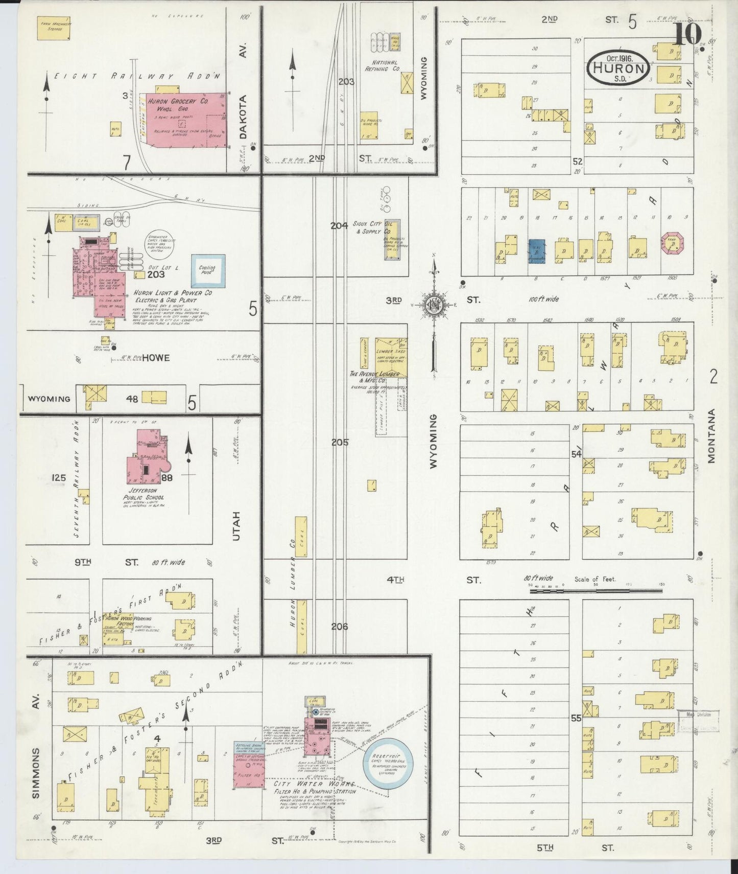 Sanborn Fire Insurance Map from Huron, Beadle County, South Dakota (1916), Sheet #0010 - Historic Sanborn Fire Insurance Map Print, vintage old map wall art, antique decor, genealogy gift, South Dakota South Dakota map