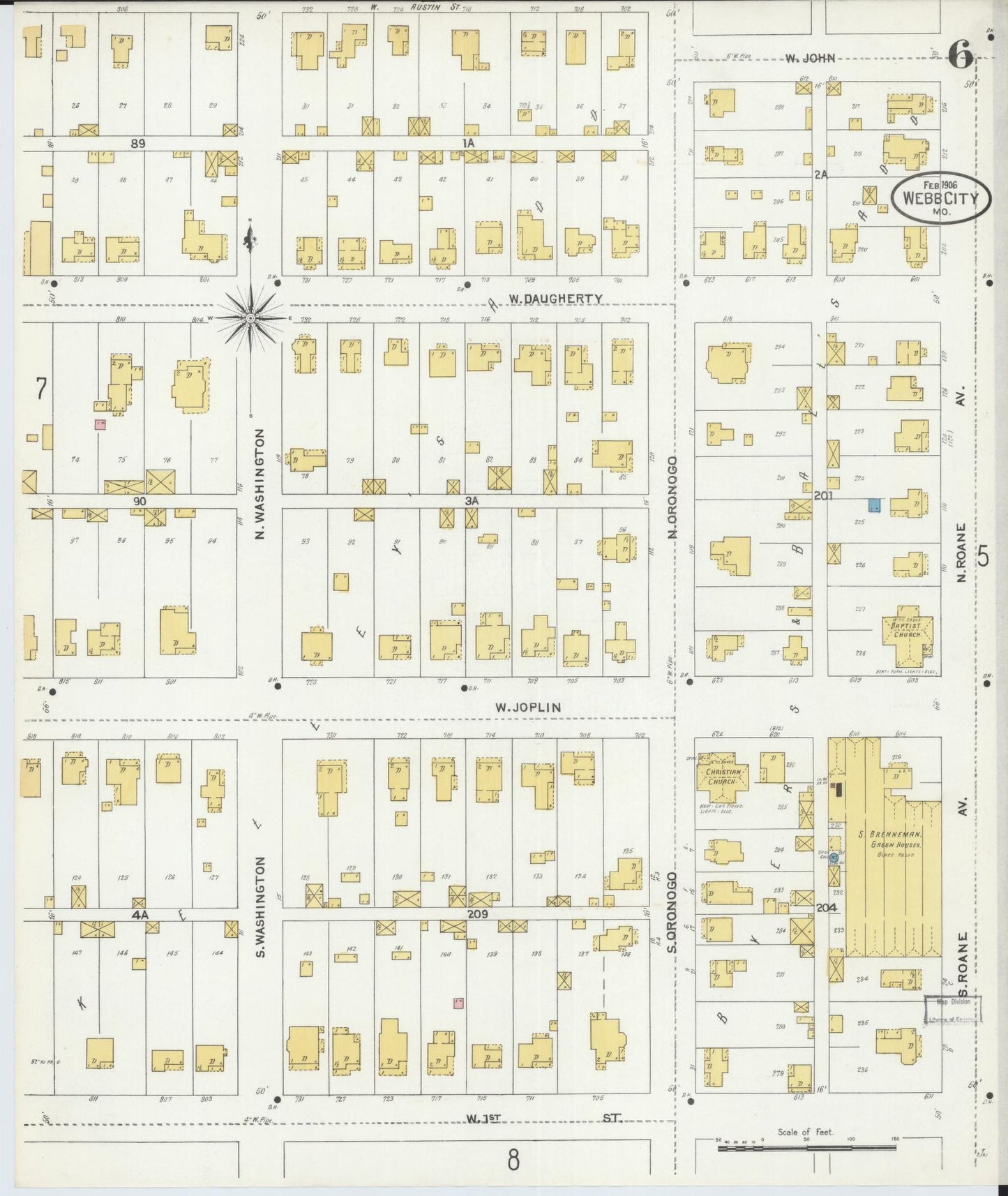 Sanborn Fire Insurance Map from Webb City, Jasper County, Missouri (1906), Sheet #0006 - Historic Sanborn Fire Insurance Map Print, vintage old map wall art, antique decor, genealogy gift, Missouri Missouri map
