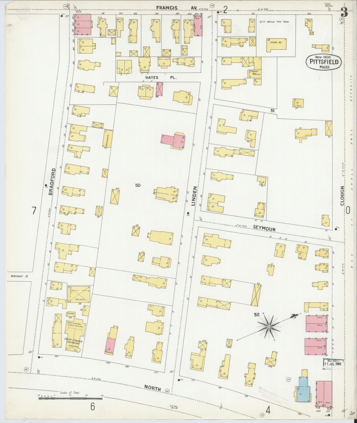 Sanborn Fire Insurance Map from Pittsfield, Berkshire County, Massachusetts (1900), Sheet #0003 - Historic Sanborn Fire Insurance Map Print, vintage old map wall art, antique decor, genealogy gift, Massachusetts Massachusetts map