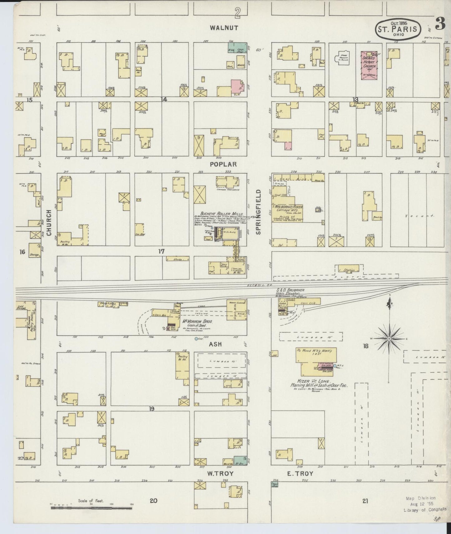 Sanborn Fire Insurance Map from Saint Paris, Champaign County, Ohio (1895), Sheet #0003 - Historic Sanborn Fire Insurance Map Print, vintage old map wall art, antique decor, genealogy gift, Ohio Ohio map