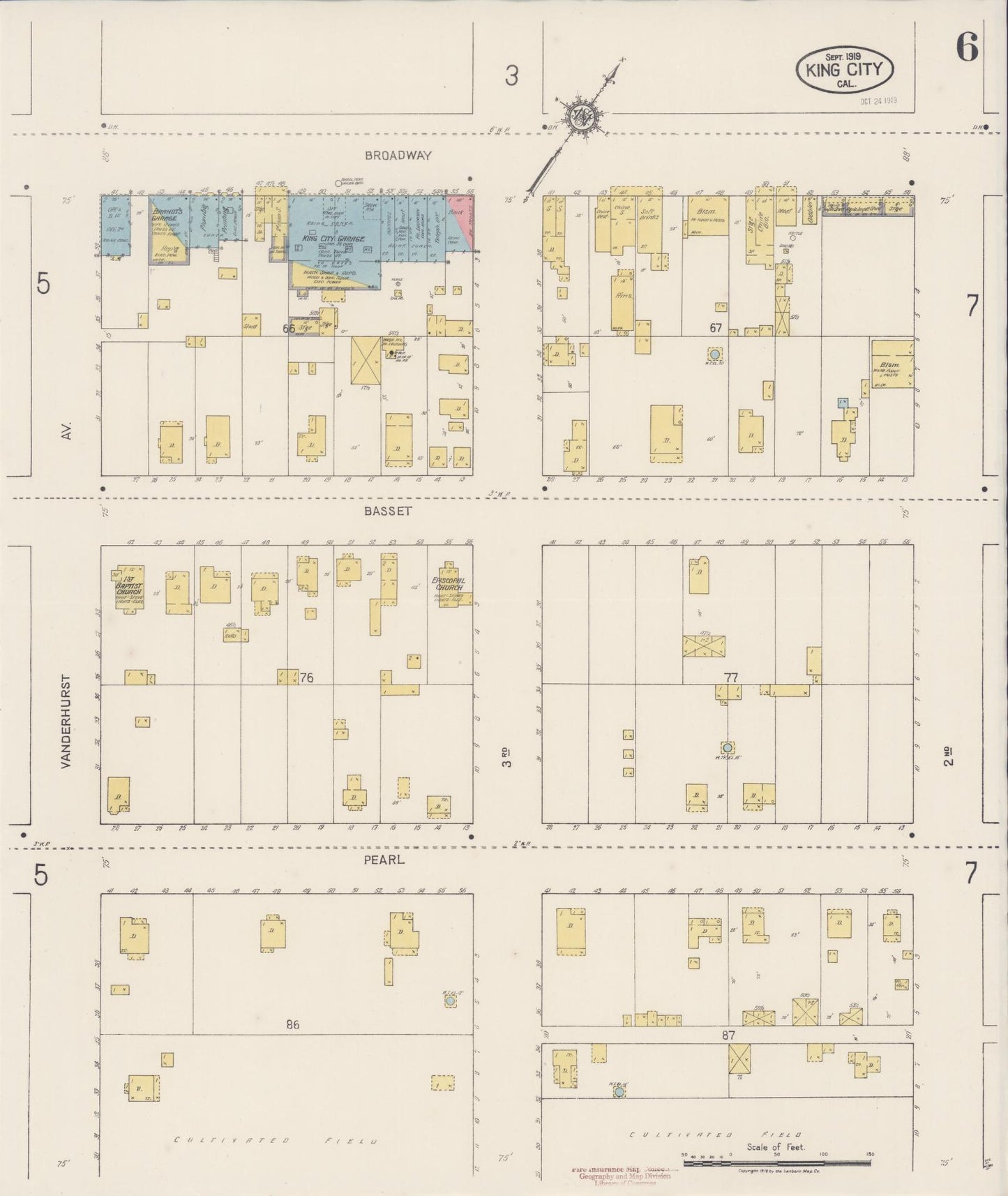 Sanborn Fire Insurance Map from King City, Monterey County, California (1919), Sheet #0006 - Historic Sanborn Fire Insurance Map Print, vintage old map wall art, antique decor, genealogy gift, California California map