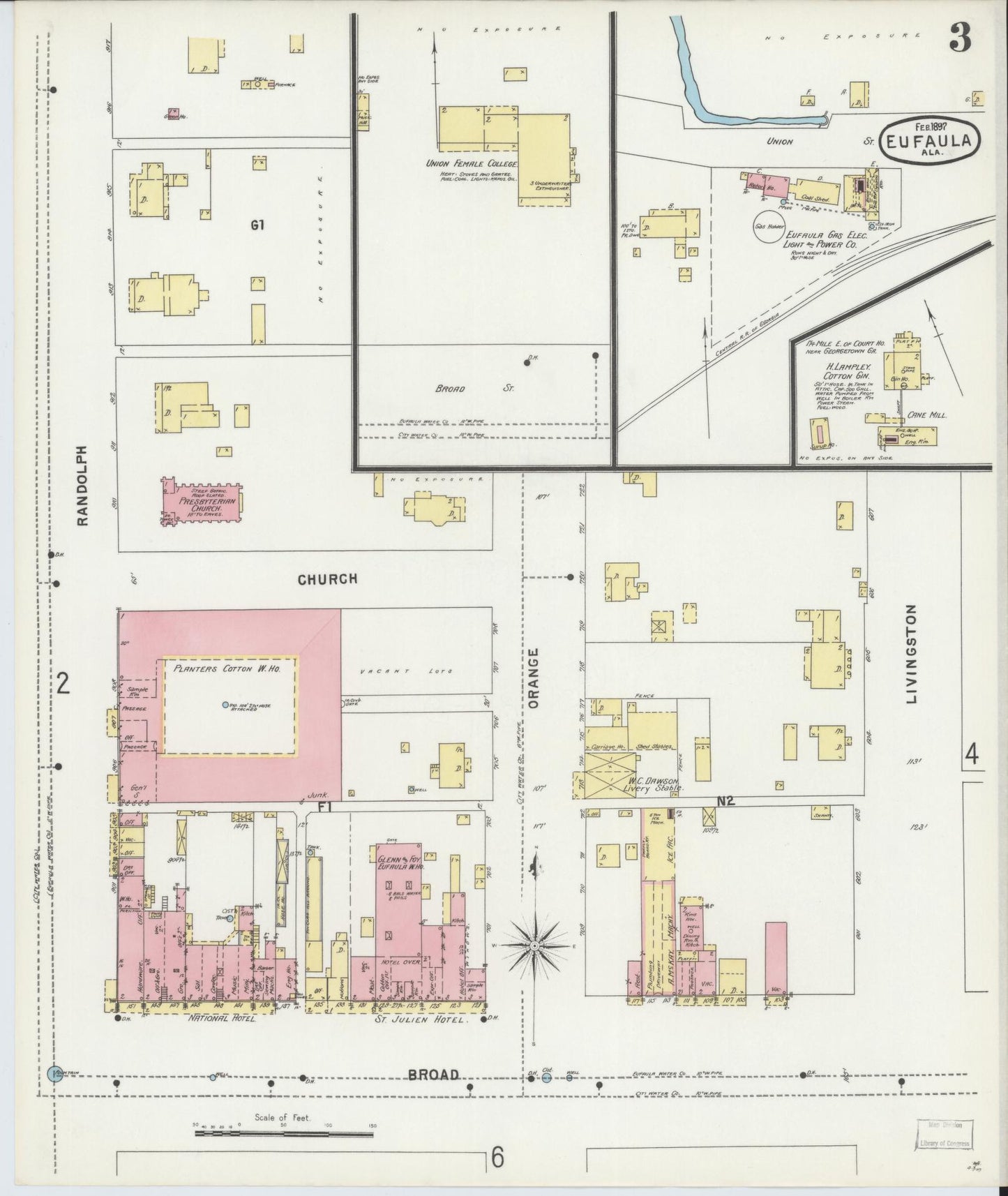 Sanborn Fire Insurance Map from Eufaula, Barbour County, Alabama (1897), Sheet #0003 - Historic Sanborn Fire Insurance Map Print, vintage old map wall art, antique decor, genealogy gift, Alabama Alabama map
