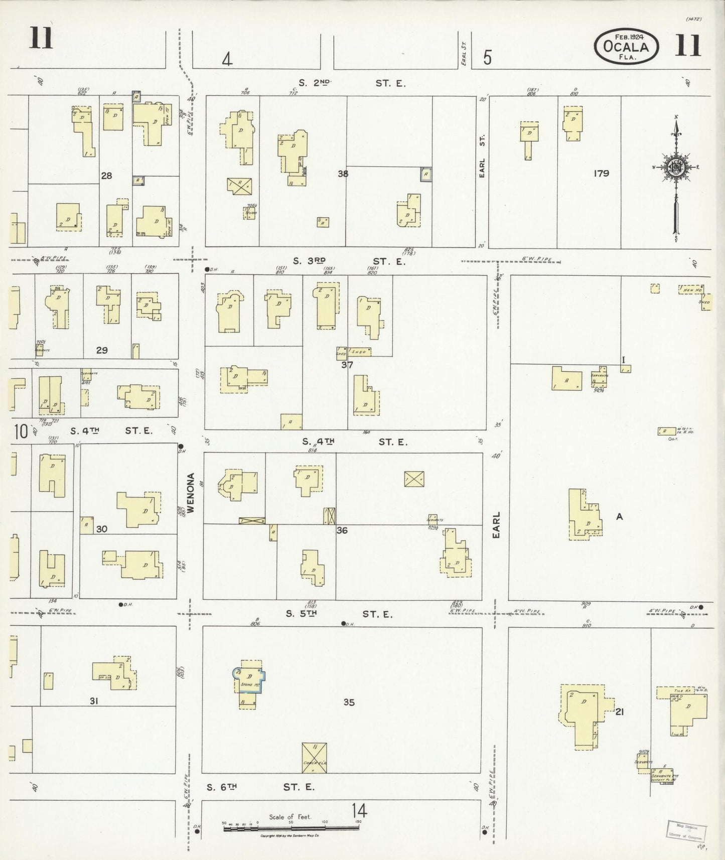 Sanborn Fire Insurance Map from Ocala, Marion County, Florida (1924), Sheet #0011 - Historic Sanborn Fire Insurance Map Print, vintage old map wall art, antique decor, genealogy gift, Florida Florida map