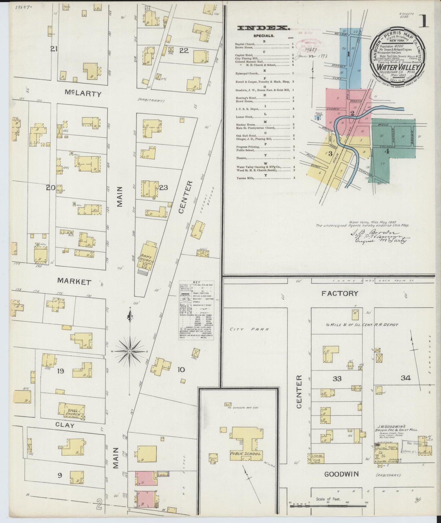 Sanborn Fire Insurance Map from Water Valley, Yalobusha County, Mississippi (1893), Sheet #0001 - Historic Sanborn Fire Insurance Map Print, vintage old map wall art, antique decor, genealogy gift, Mississippi Mississippi map