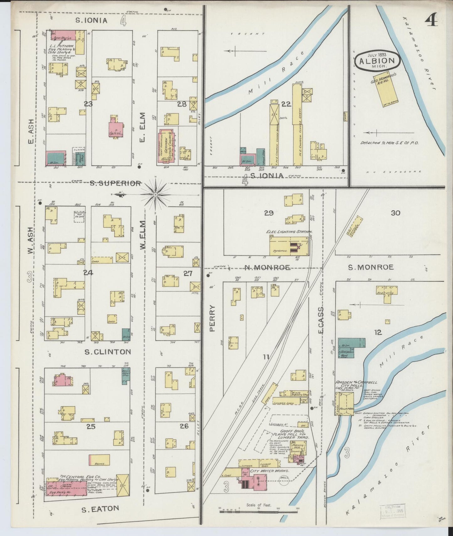 Sanborn Fire Insurance Map from Albion, Calhoun County, Michigan (1893), Sheet #0004 - Historic Sanborn Fire Insurance Map Print, vintage old map wall art, antique decor, genealogy gift, Michigan Michigan map