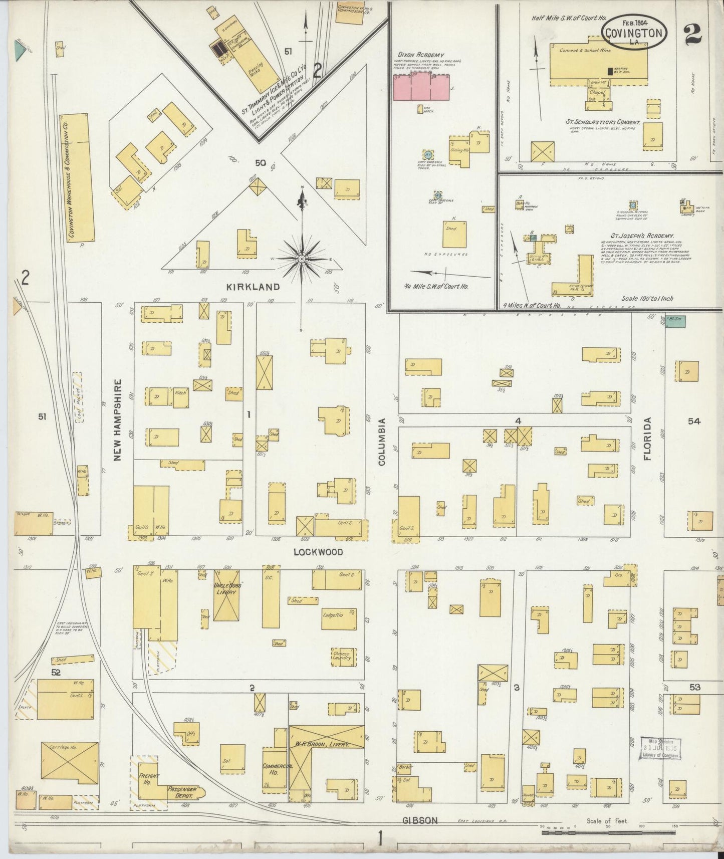Sanborn Fire Insurance Map from Covington, Saint Tammany Parish, Louisiana (1904), Sheet #0002 - Complete Map Set gallery image, historic Sanborn map, vintage wall art, Louisiana Louisiana